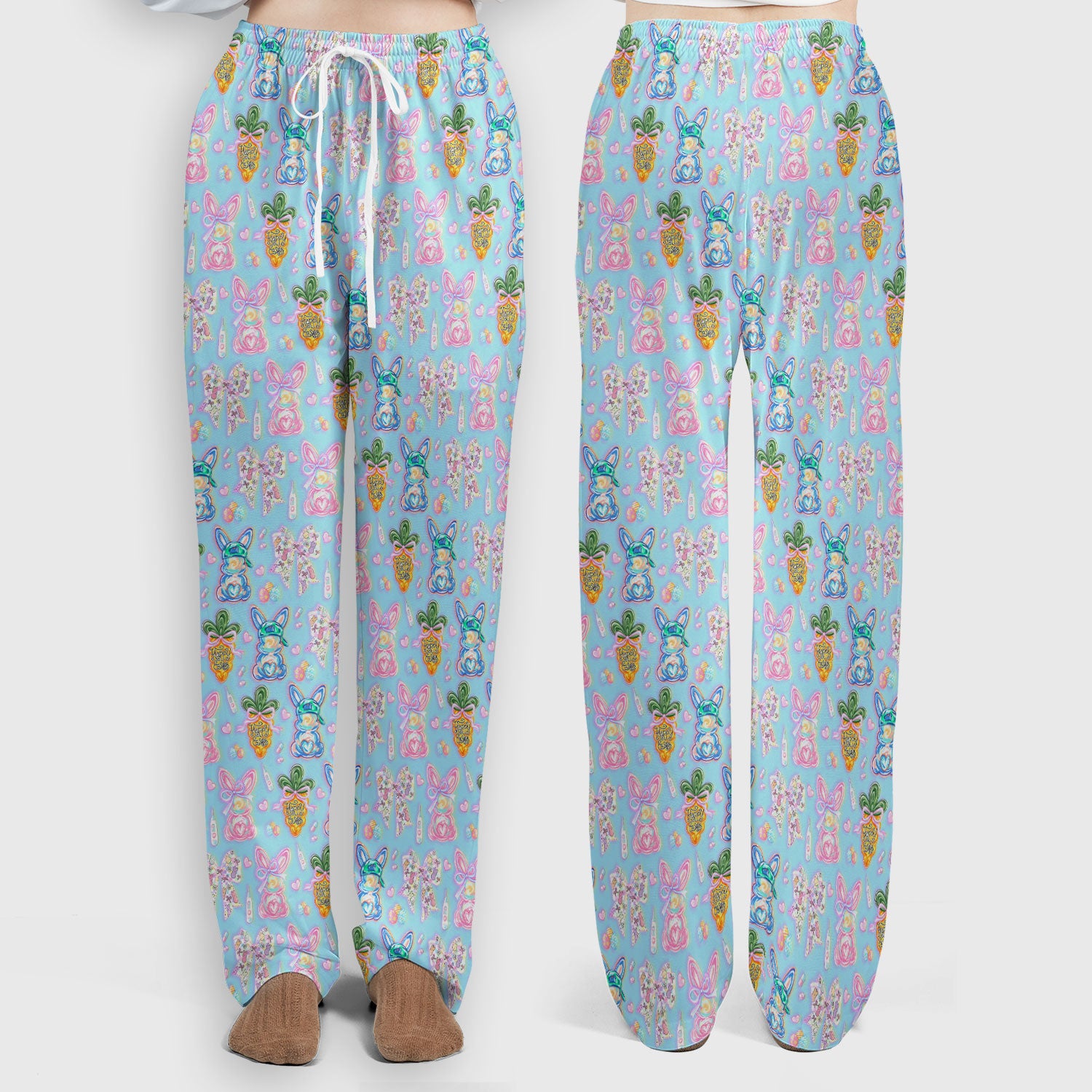 Easter Bunny Carrot Bow Floral Print Scrub Set, Breathable Med Uniform