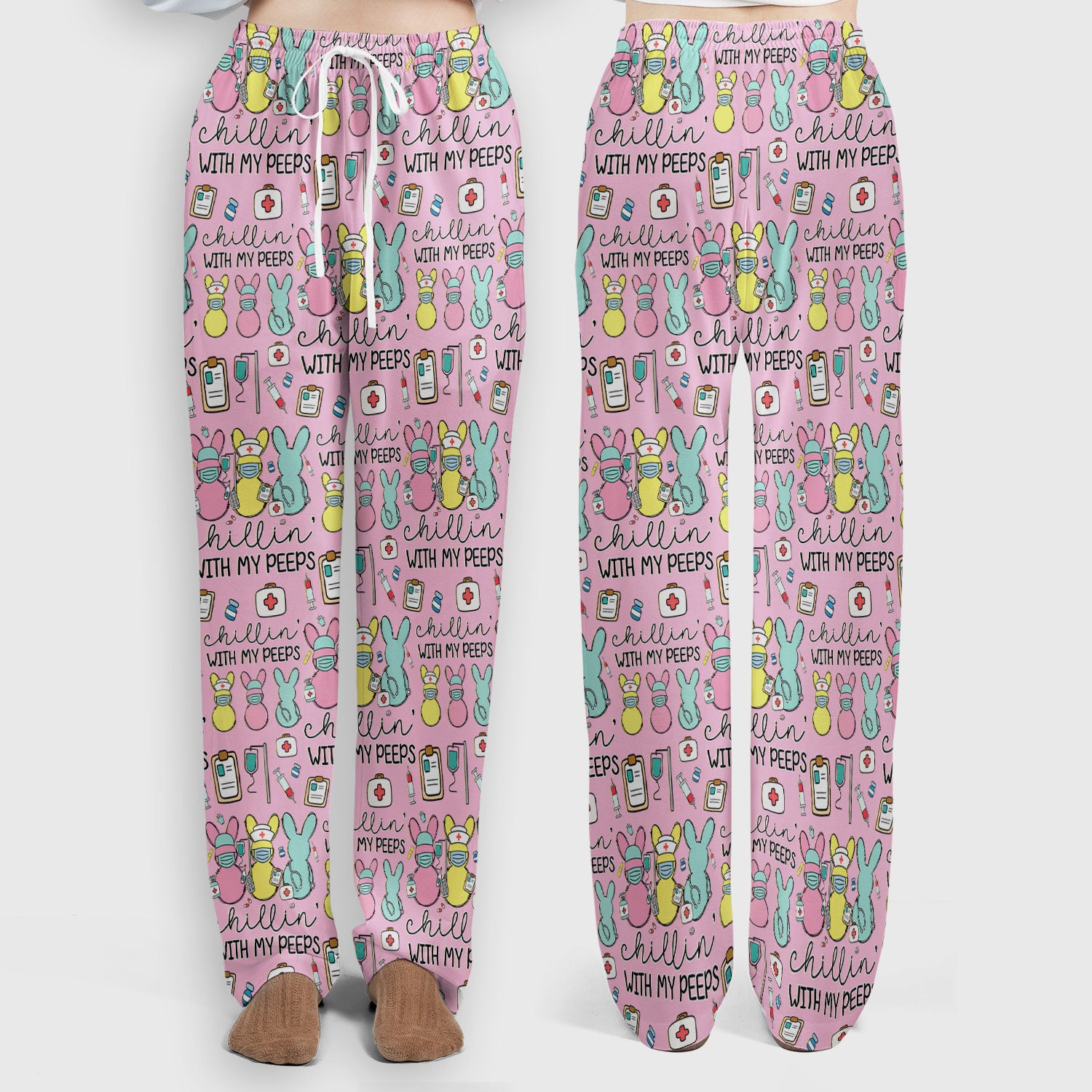 Cute Bunny Nurse Chillin With My Peeps Scrub, Women's Scrub Sets