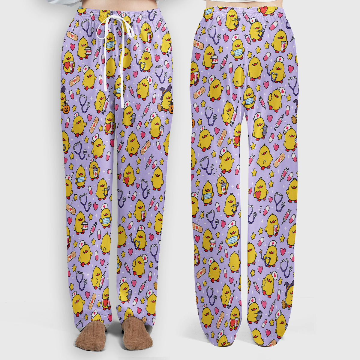 Buntes Kasack-Set mit Neon-Katzenköpfen, Schlupfhose und V-Ausschnitt-Oberteil