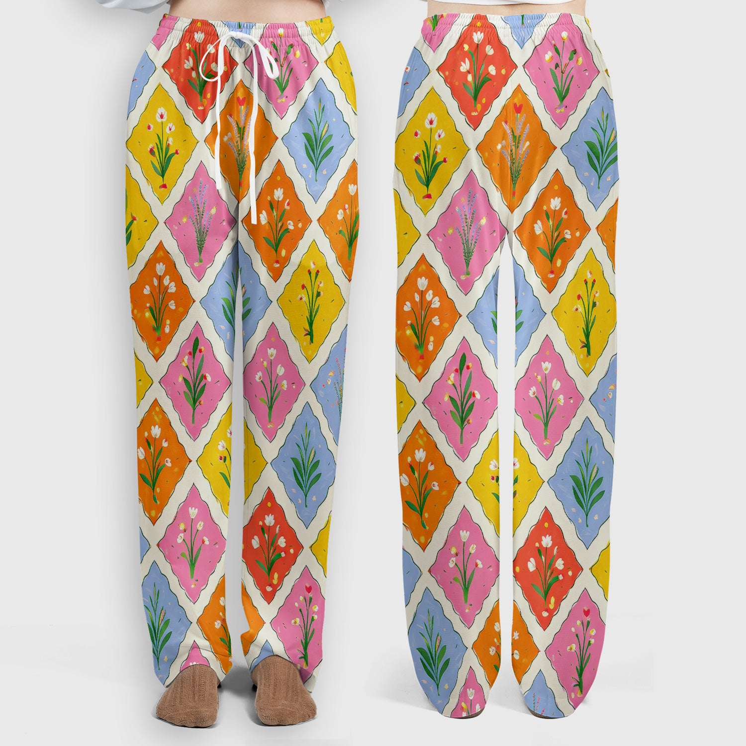Cute Colorful Floral Tile Pattern Scrub Set, Women's Scrub Sets