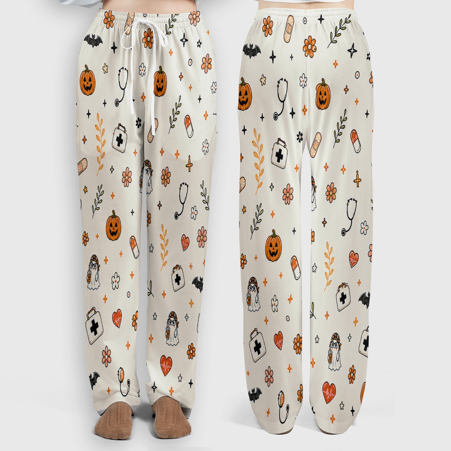 Halloween Shift Survivor Ghost Scrub Set, Scrub Pants and V Neck Top