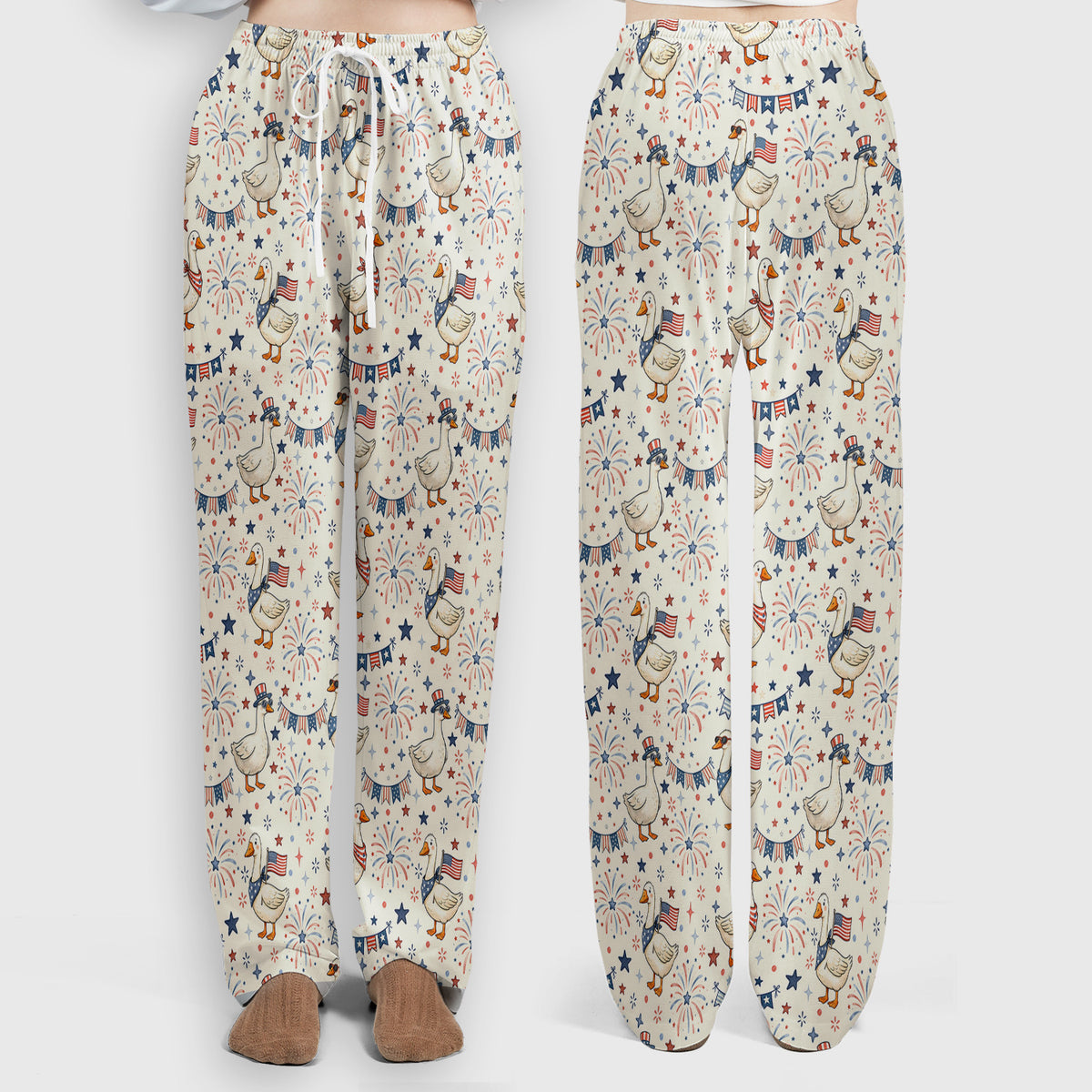 Patriotic Goose Fourth Of July Pattern Scrub Set, Scrub Pants and V Neck Top