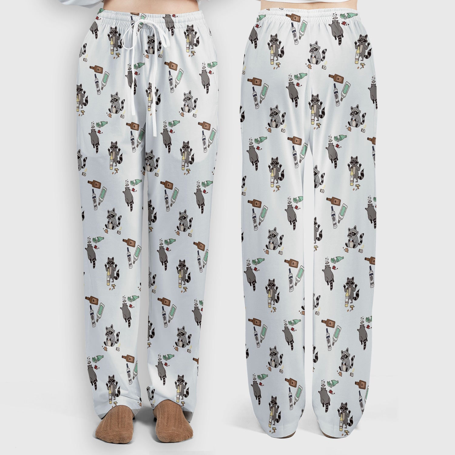 Messy Drunk Raccoon Pattern Scrub Set, Scrub Pants and V Neck Top