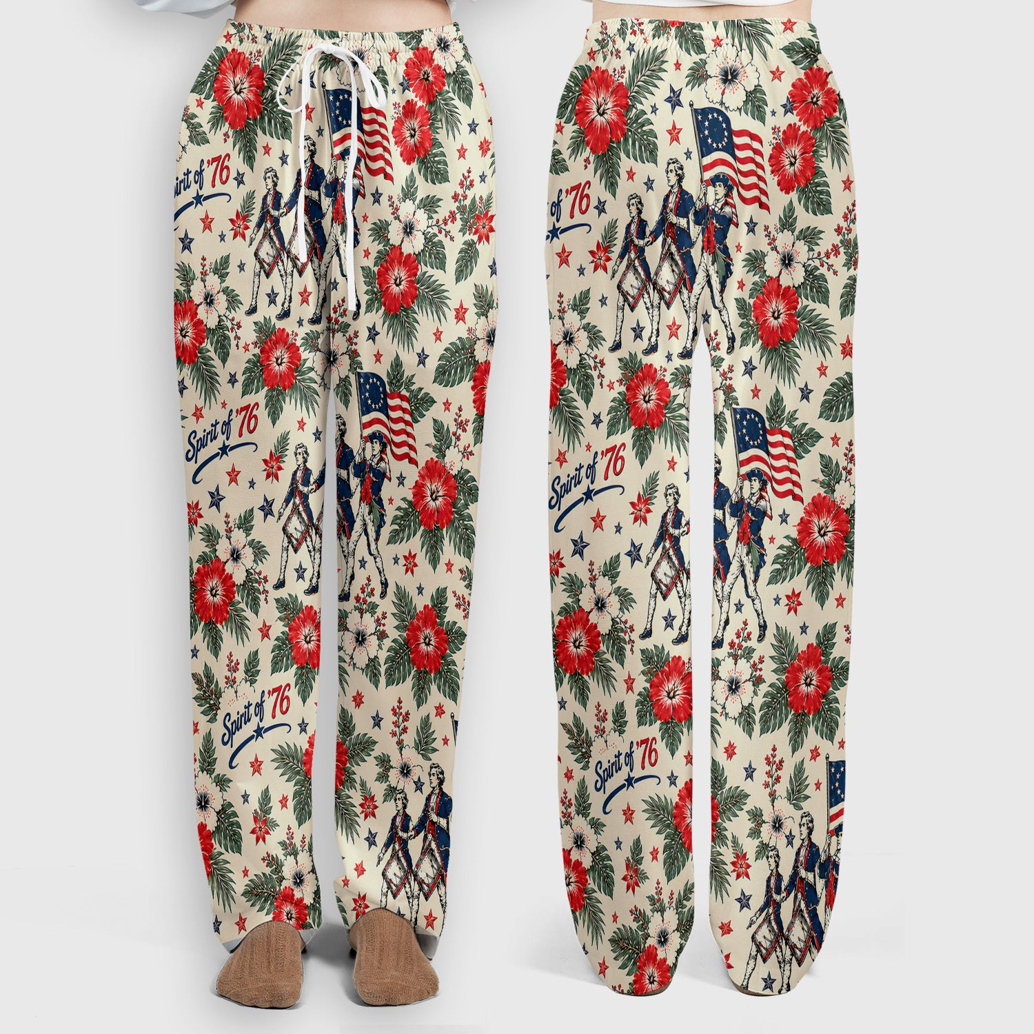 Vintage 1776 Patriot with Floral Flag Scrub Set, Scrub Pants and V Neck Top