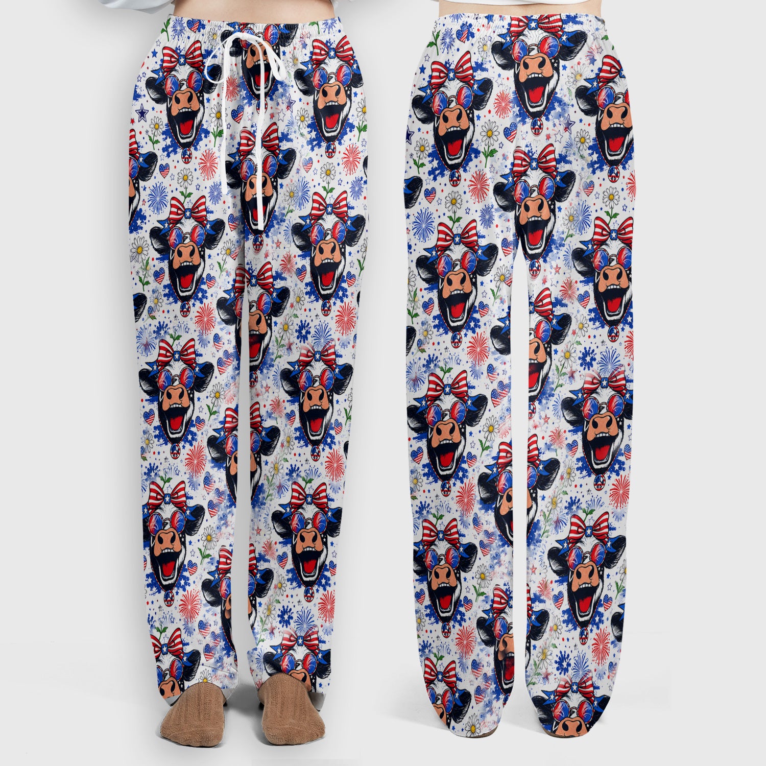 Funny Patriotic Cow Nurse Print Scrub Set, Scrub Pants and V Neck Top