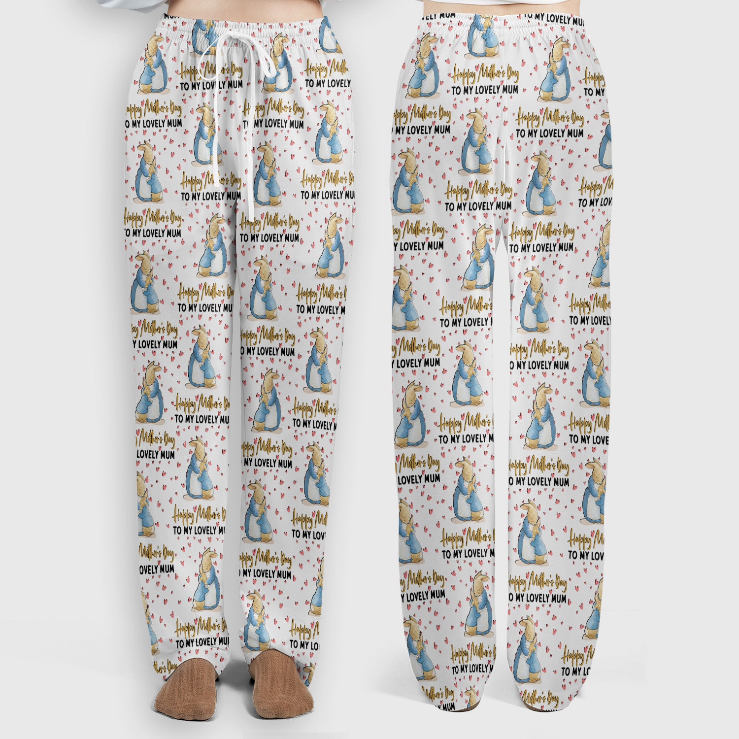 Happy Mothers Day Bunny Love Pattern Scrub Sets, Scrub Pants and V Neck Top
