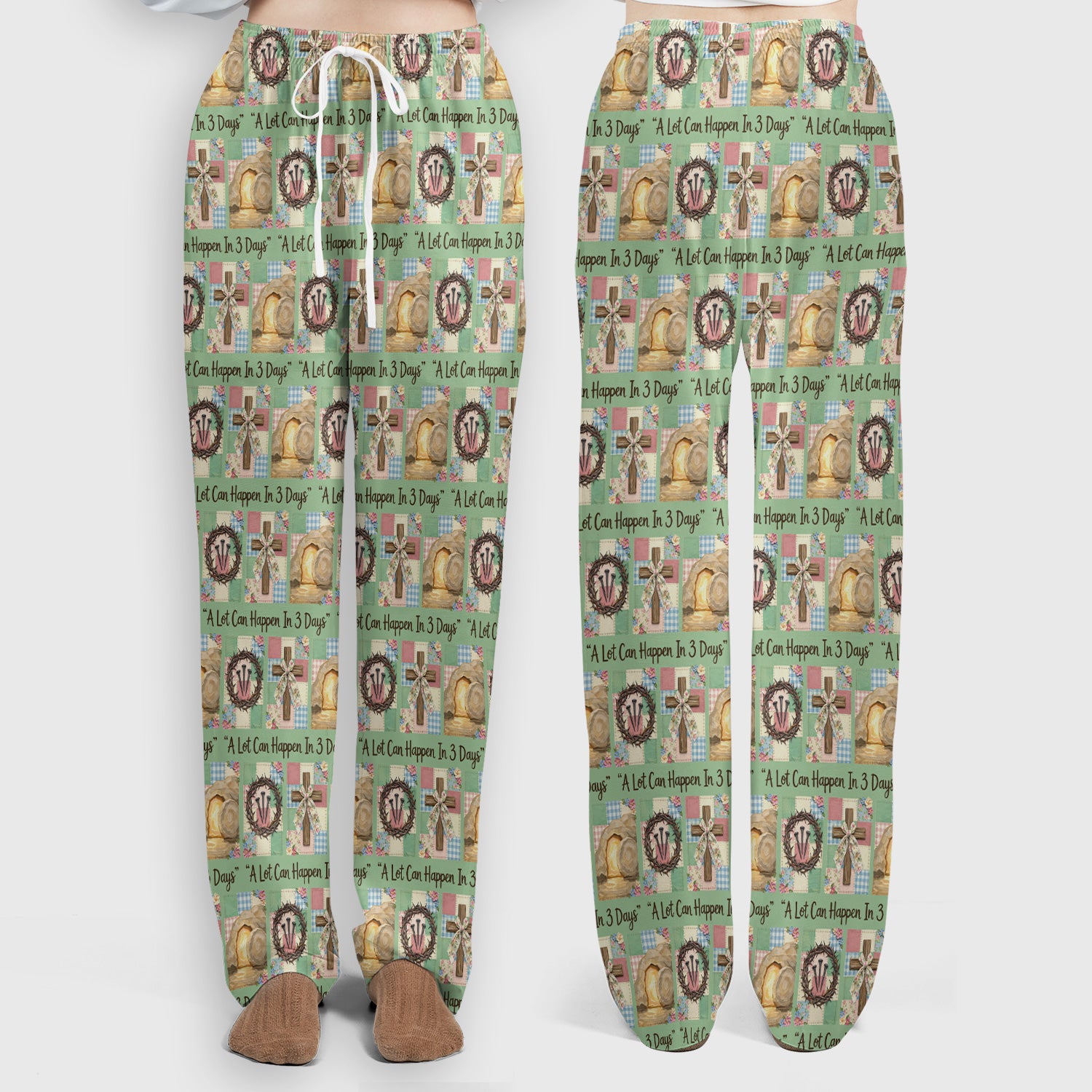 Christian Easter Cross Print Scrub Set, Scrub Pants and V Neck Top