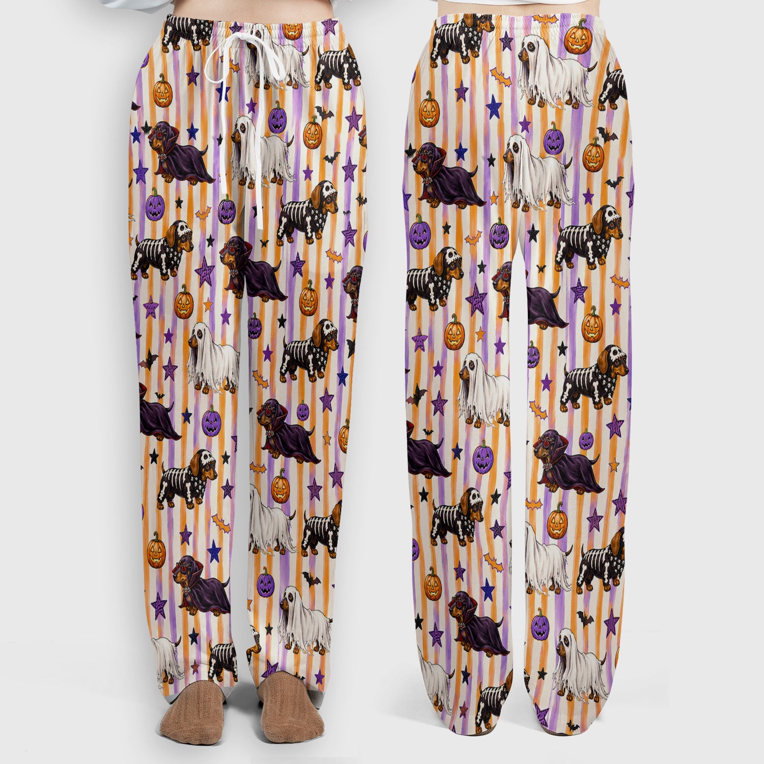 Halloween Dachshund Stripe Pattern Scrub Set, Scrub Pants and V Neck Top