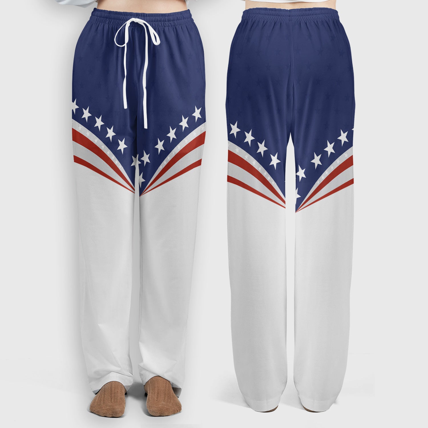 Patriotic American Flag Star Pattern Scrub Set, Scrub Pants and V Neck Top