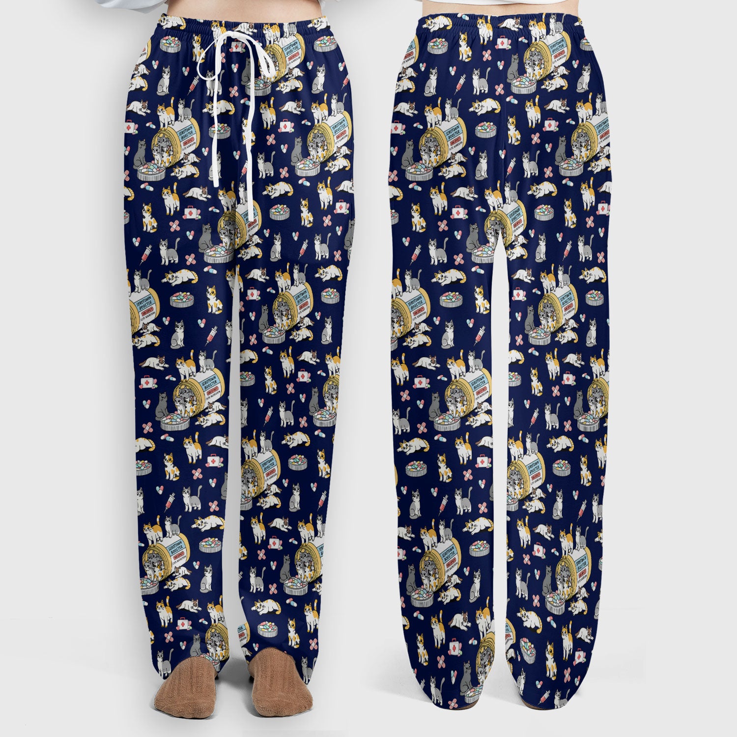 Cute Cat Serotonin Booster Pattern Women's Scrub Set, Breathable Med Uniform