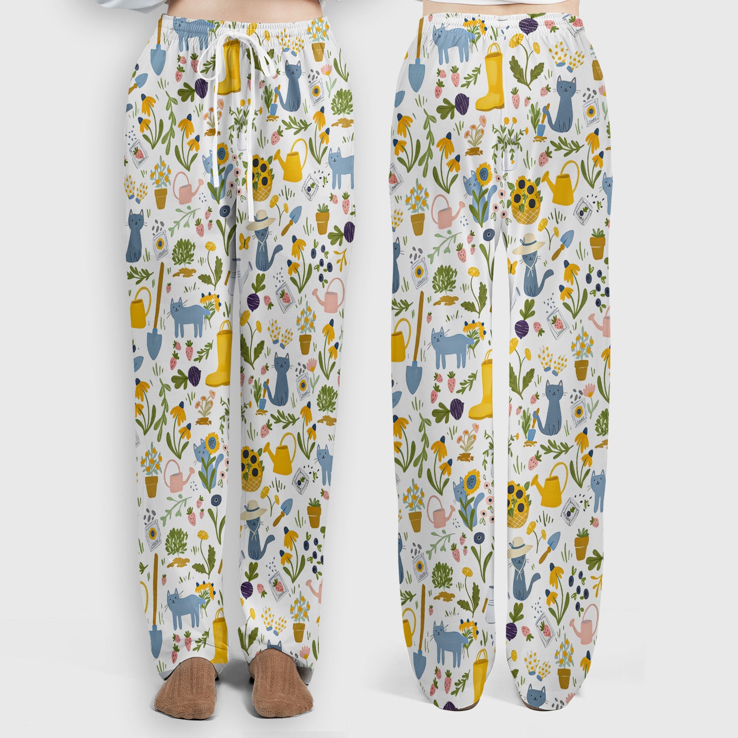 Cat Gardening Wildflower Tools Pattern Scrub Set, Scrub Pants and V Neck Top