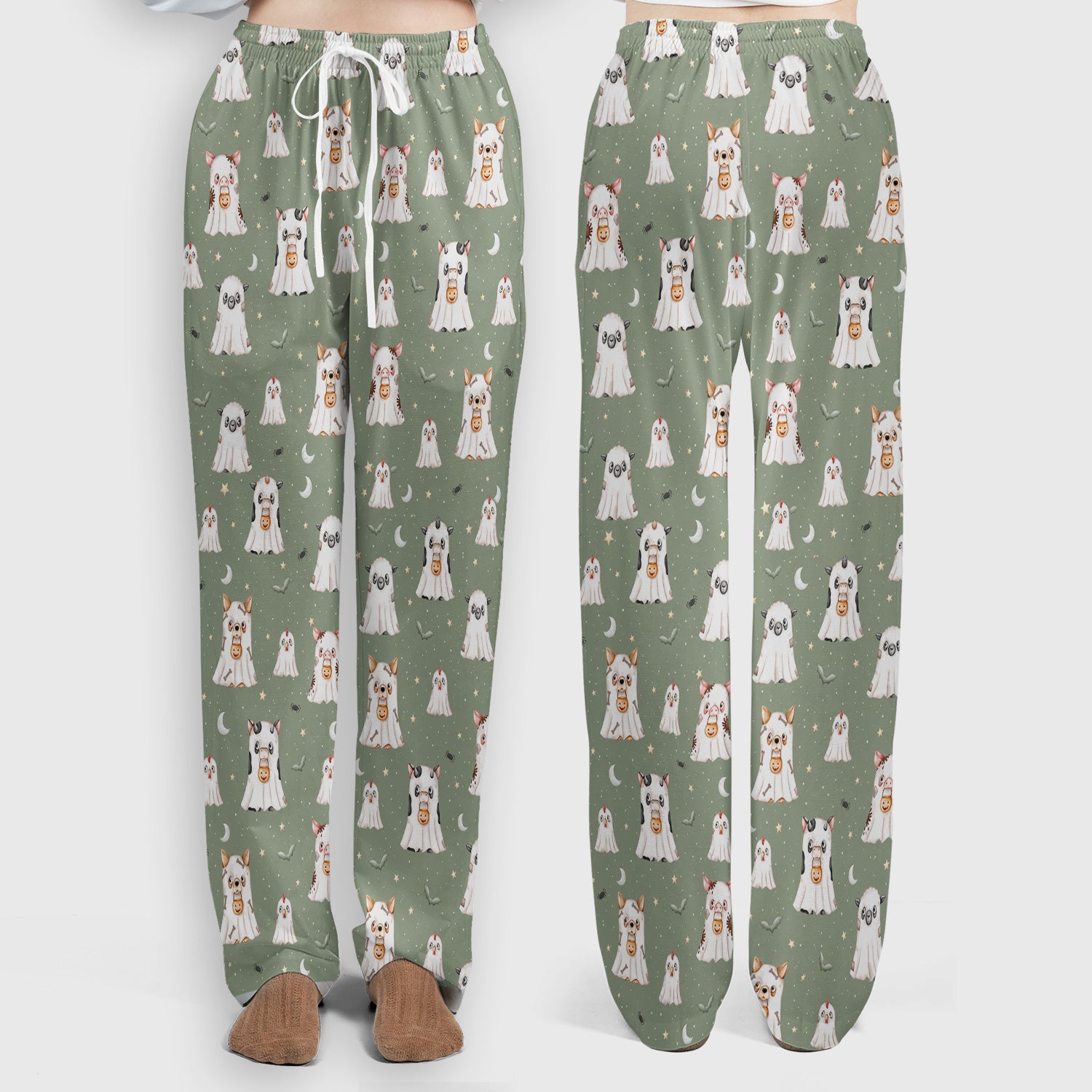 Spooky Farm Animal Ghost Scrub Set, Scrub Pants and V Neck Top