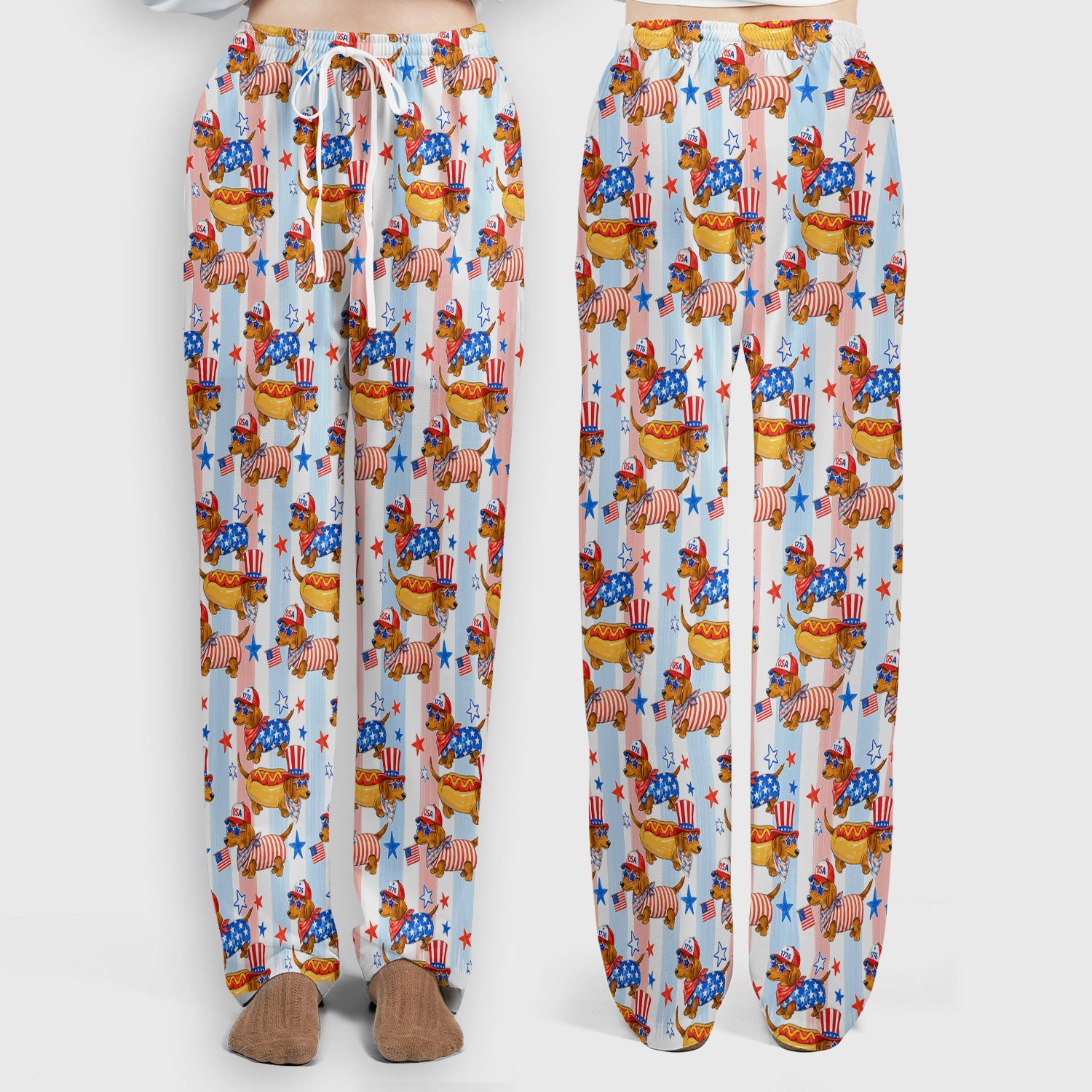 Fourth Of July Dachshund Pattern Scrub Set, Scrub Pants and V Neck Top