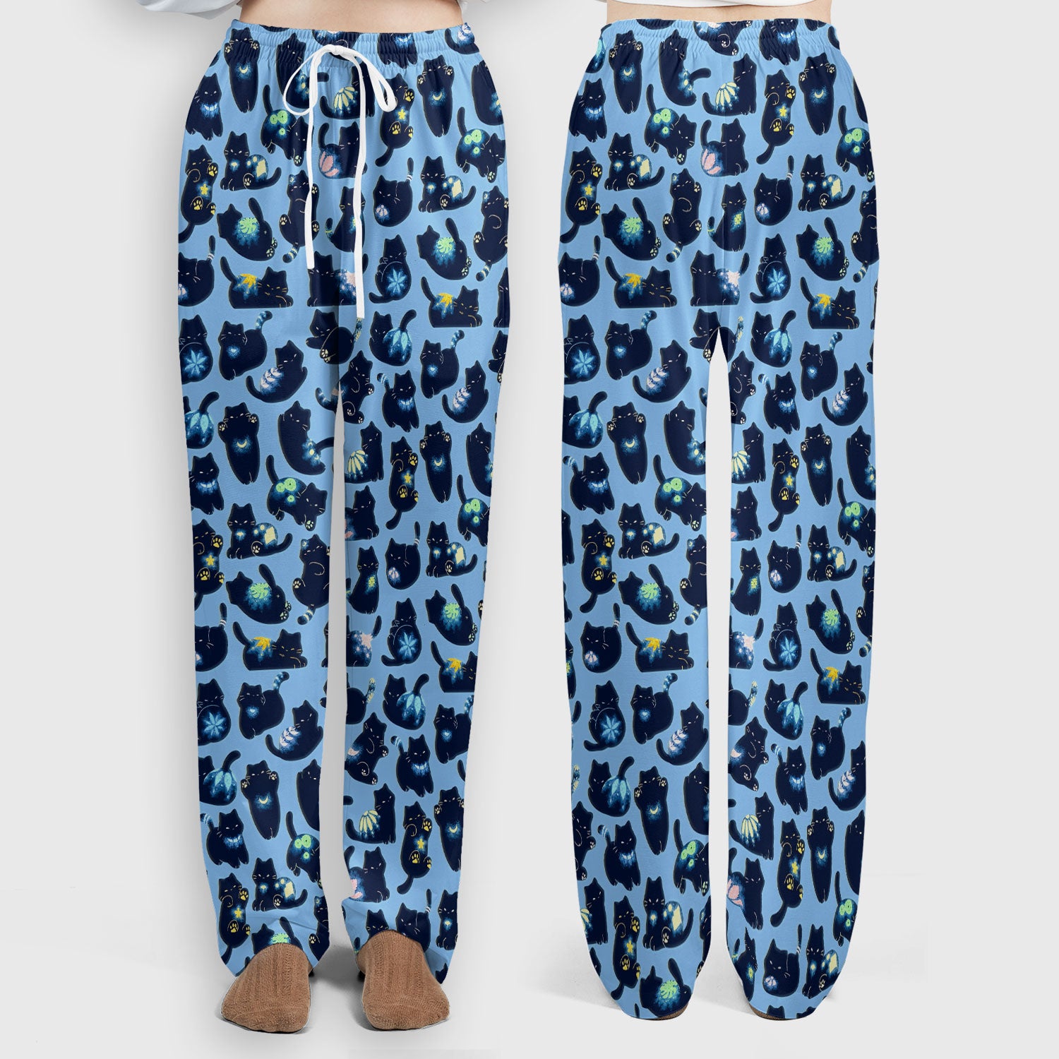 Midnight Cat Scrub Set, Black Cat Pattern Nurse Shirt, Breathable Fabrics Nursing Uniform