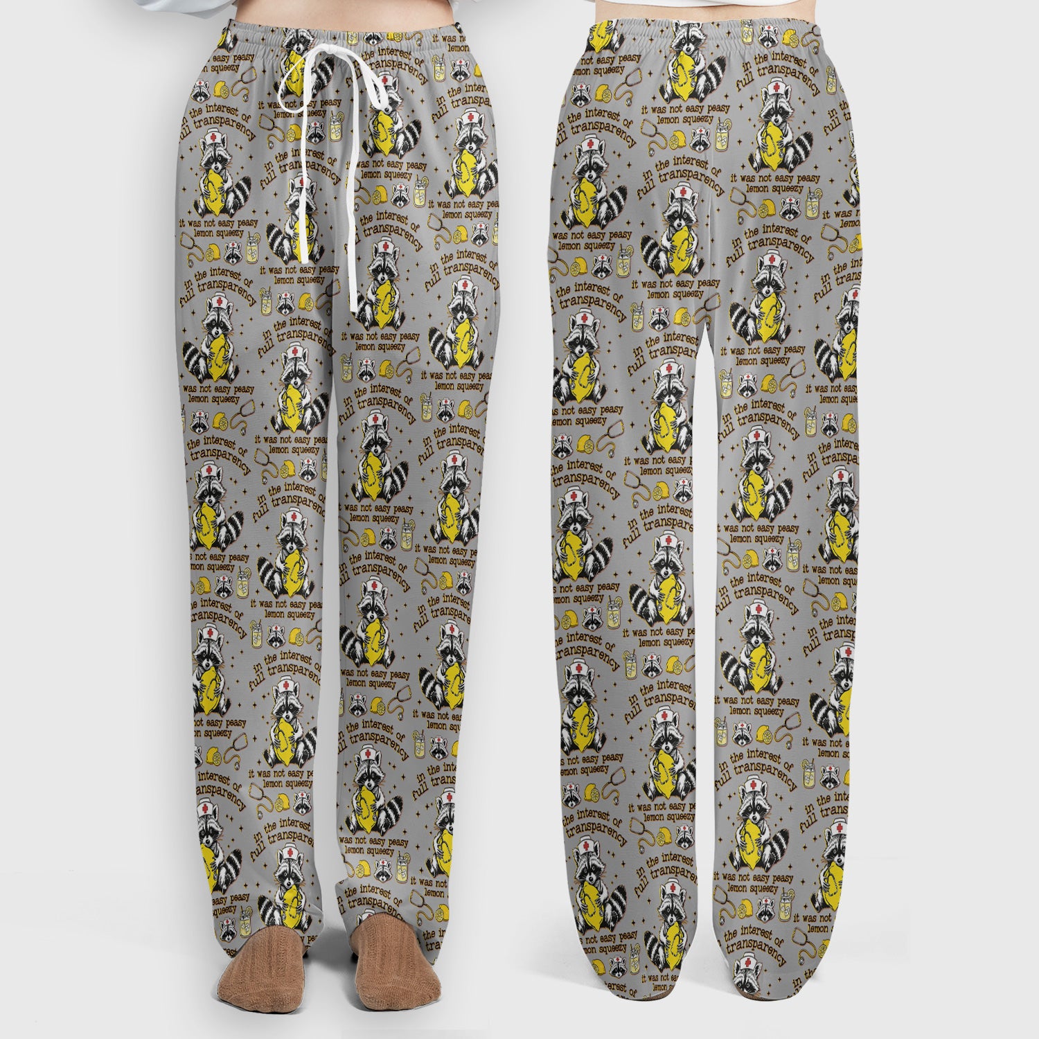Raccoon Lemon Quote Medical Humor Pattern Scrub Set, Breathable Med Uniform