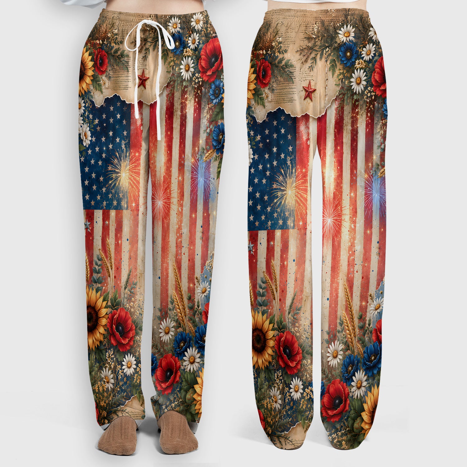 Patriotic Highland Cow Nurse for RN, CNA, Healthcare Workers Scrub Set, Scrub Pants and V Neck Top