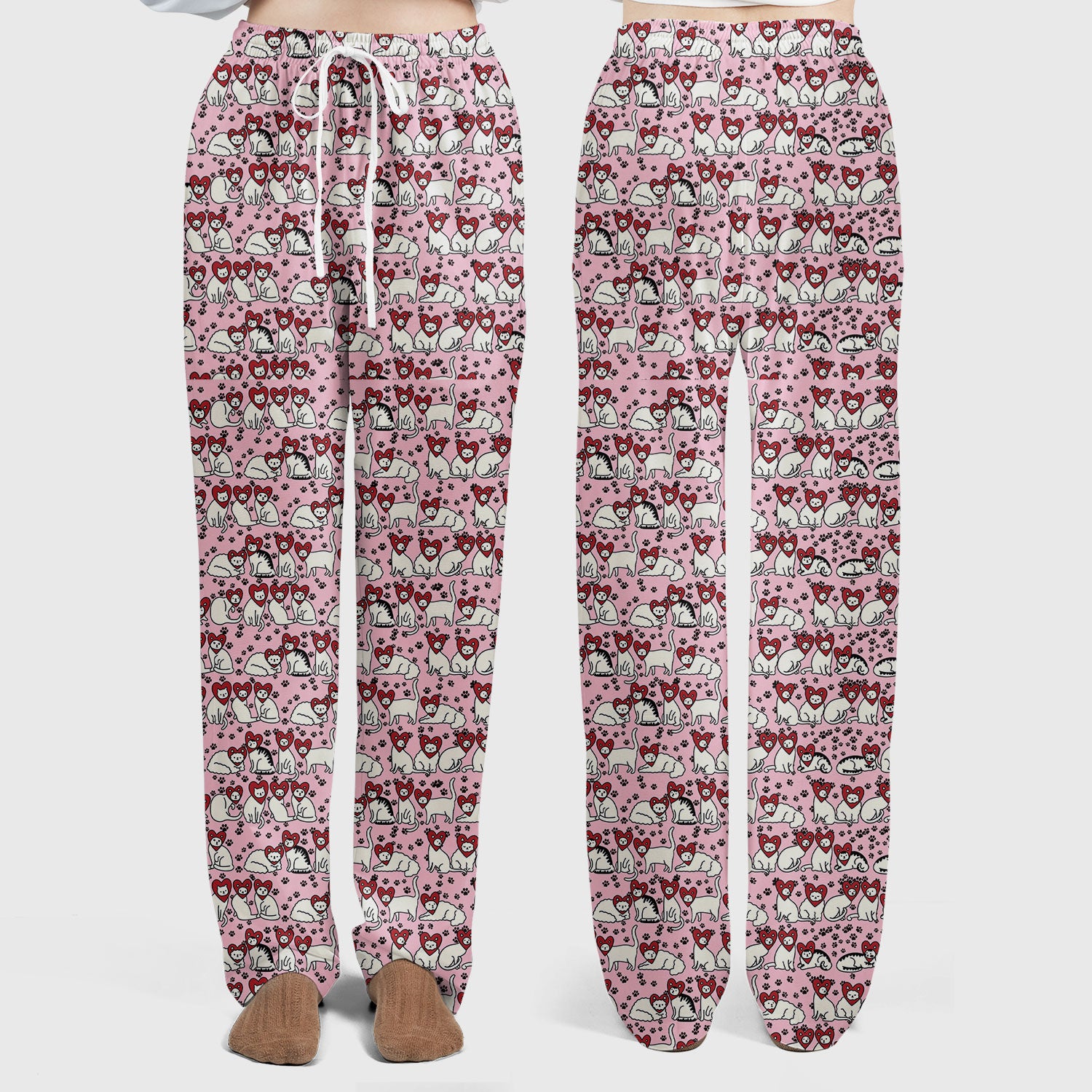 Cute Cat Heart Pattern Scrub Set, Funny Cat Scrub Shirt For Nurses, Breathable Fabrics Nursing Uniform