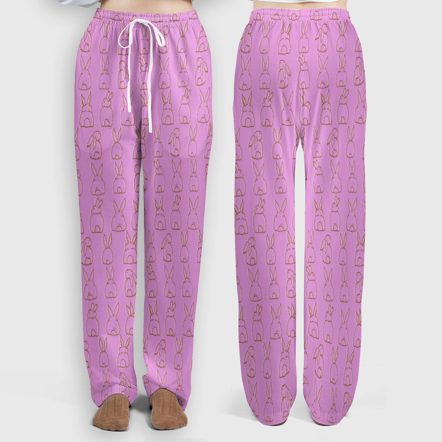 Cartoon Bunny Line Art Pattern Medical Scrub Set, Breathable Med Uniform