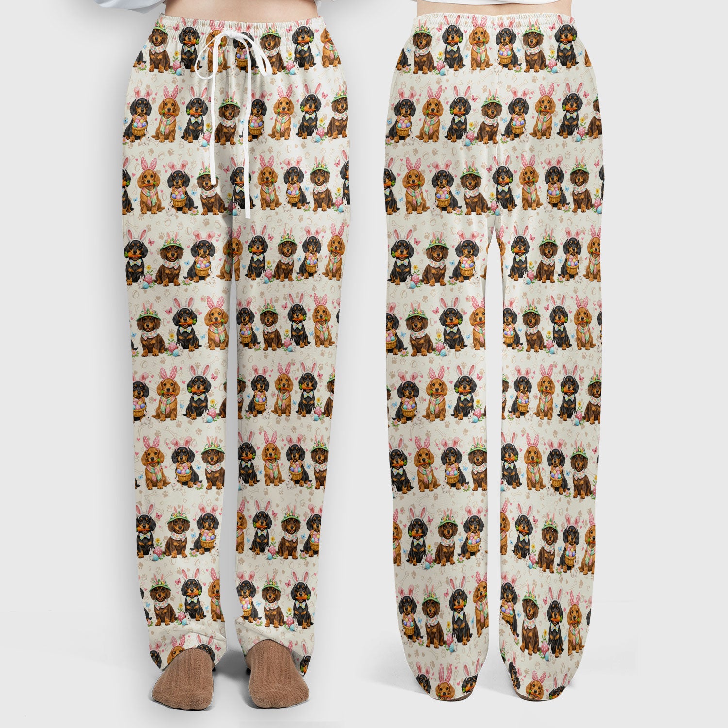 Cute Easter Dachshund Dog Bunny Print Scrub Set, Breathable Med Uniform