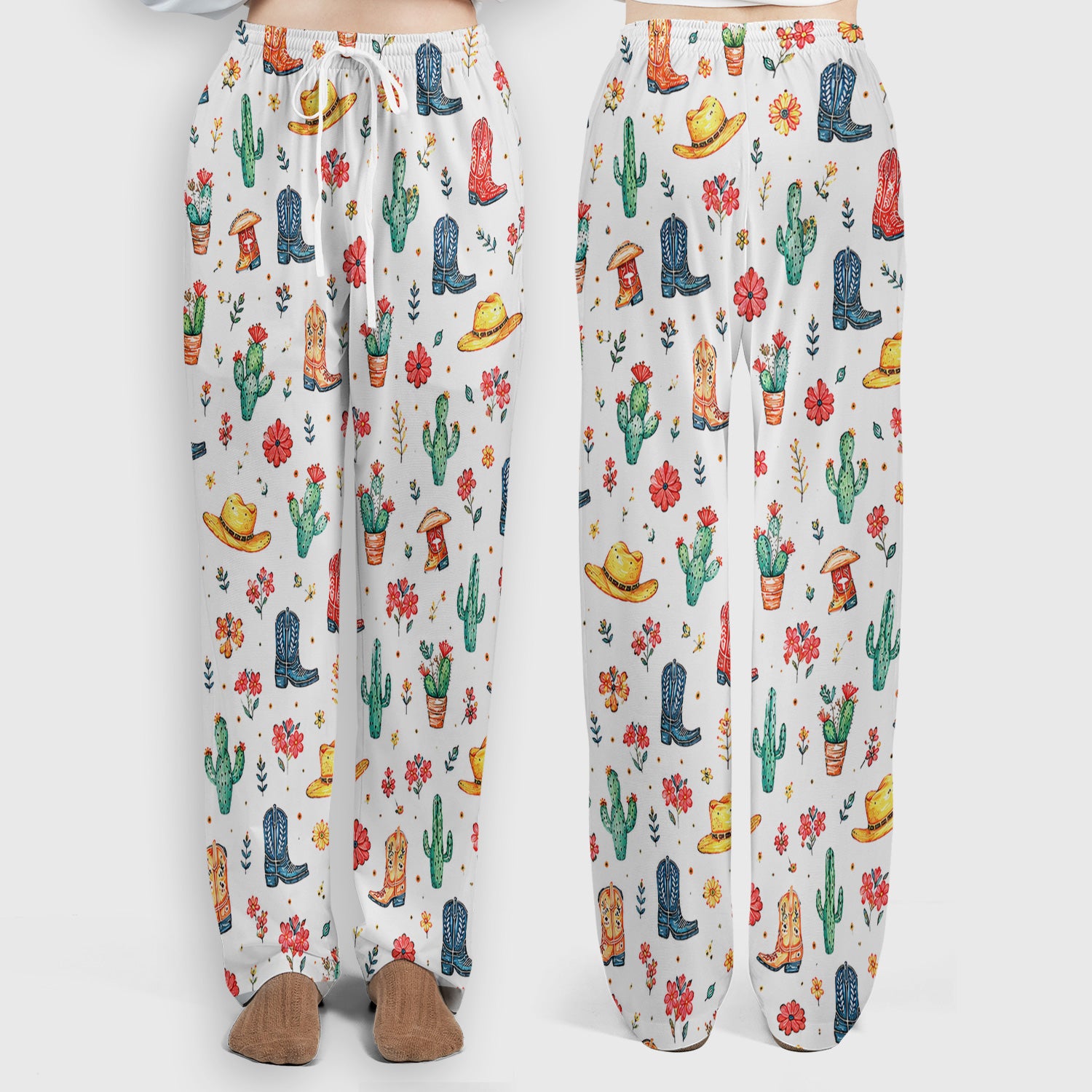 Whimsical Western Cactus Boots Pattern Scrub Set, Scrub Pants and V Neck Top
