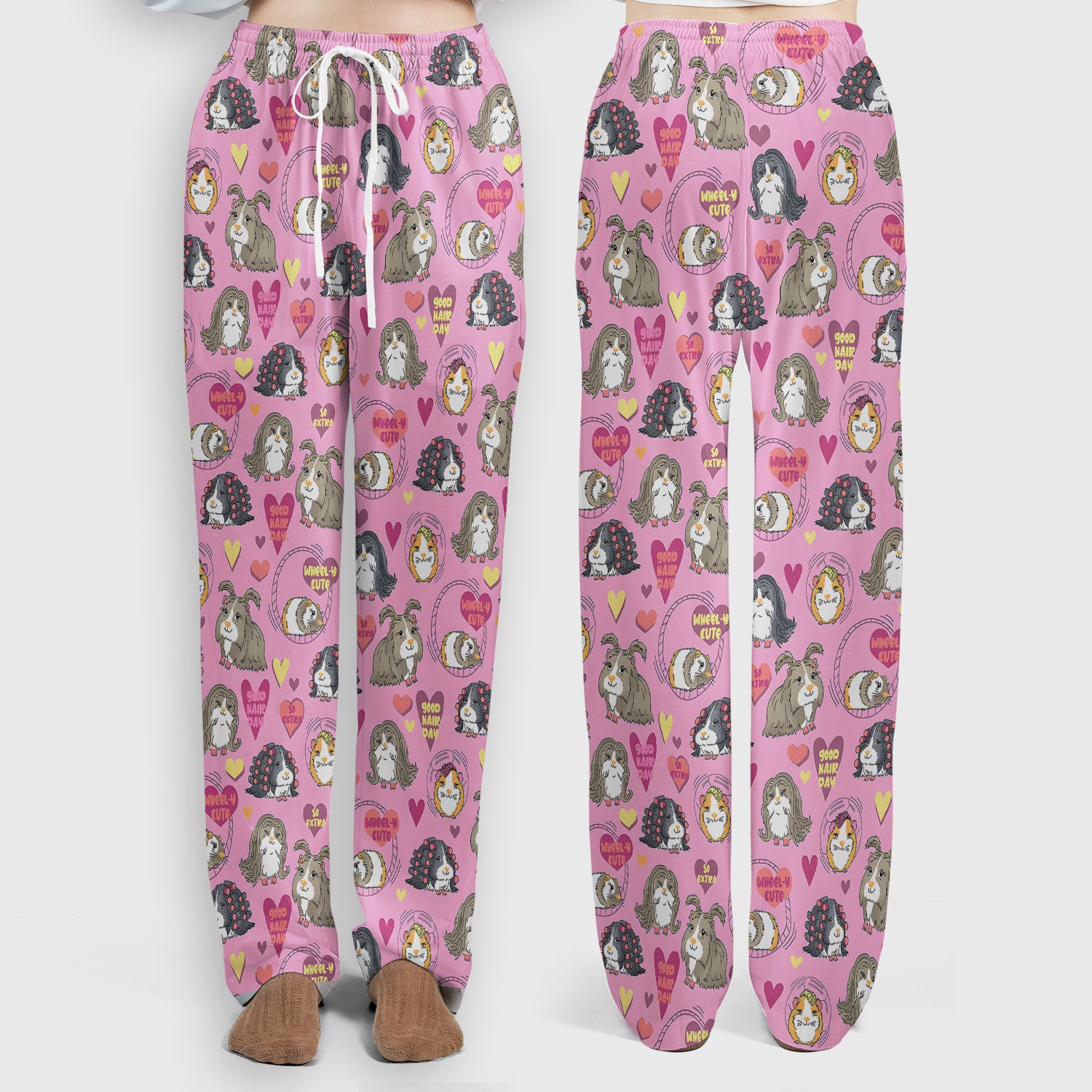 Cute Guinea Pig Heart Pattern Scrub Set, Scrub Pants and V Neck Top
