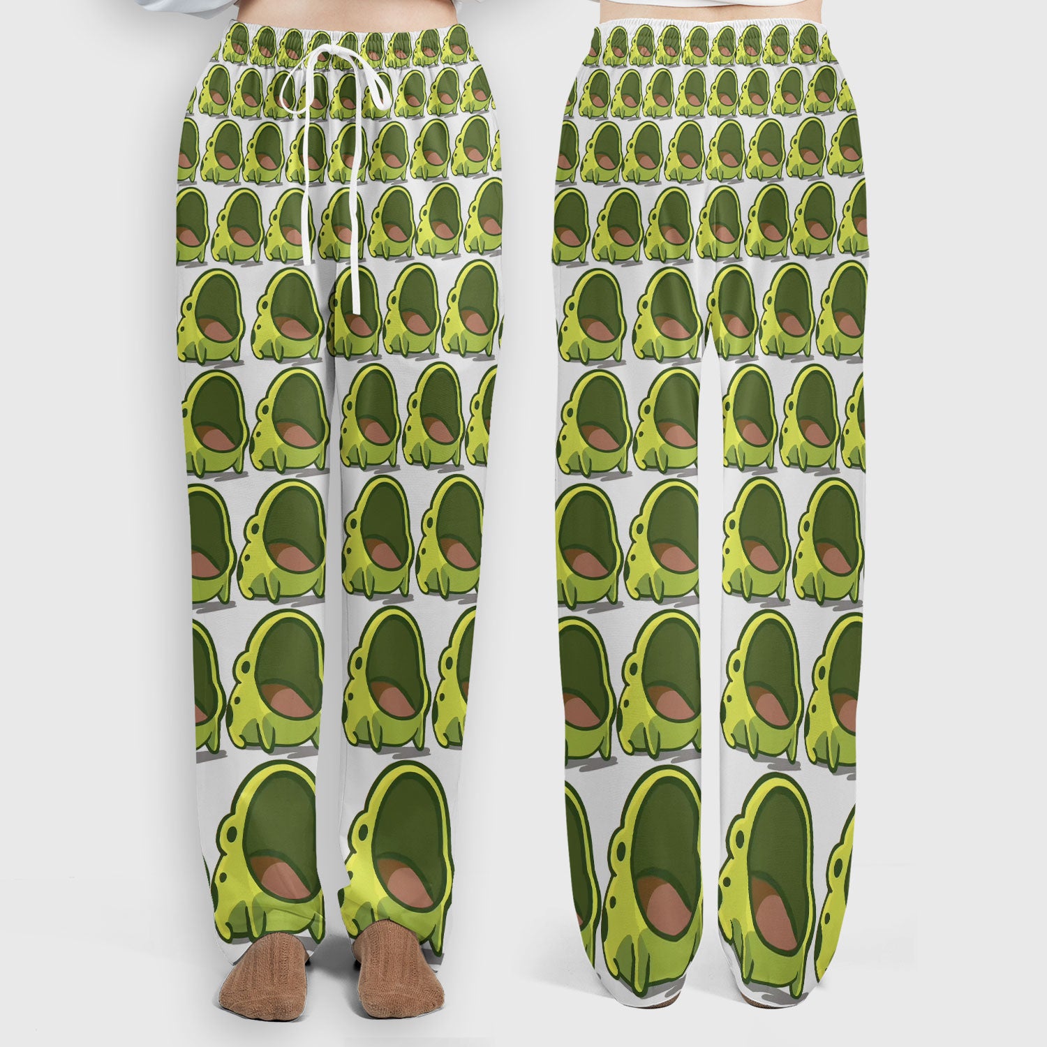 Cute Green Frog Cartoon Print Scrub Set, Scrub Pants and V Neck Top
