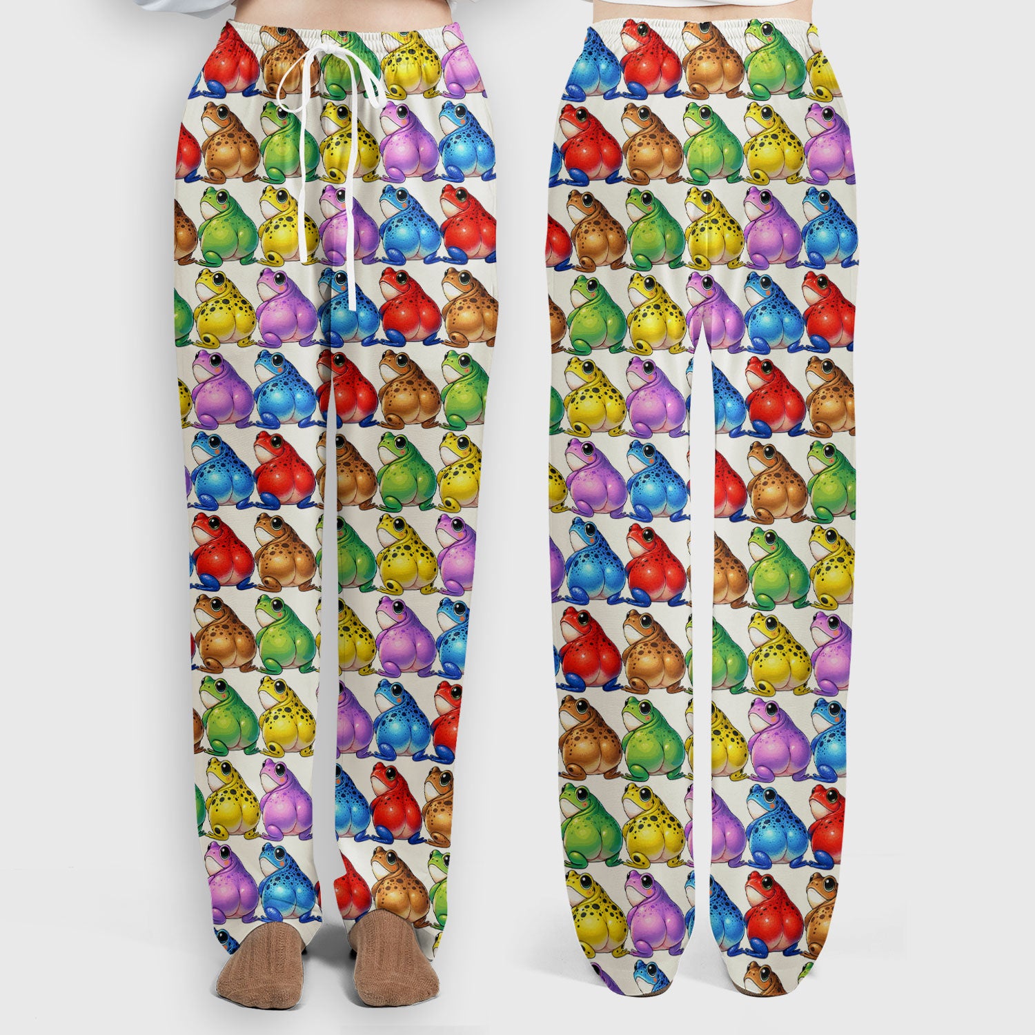 Funny Colorful Frogs Pattern Scrubs Sets, Scrub Pants and V Neck Top