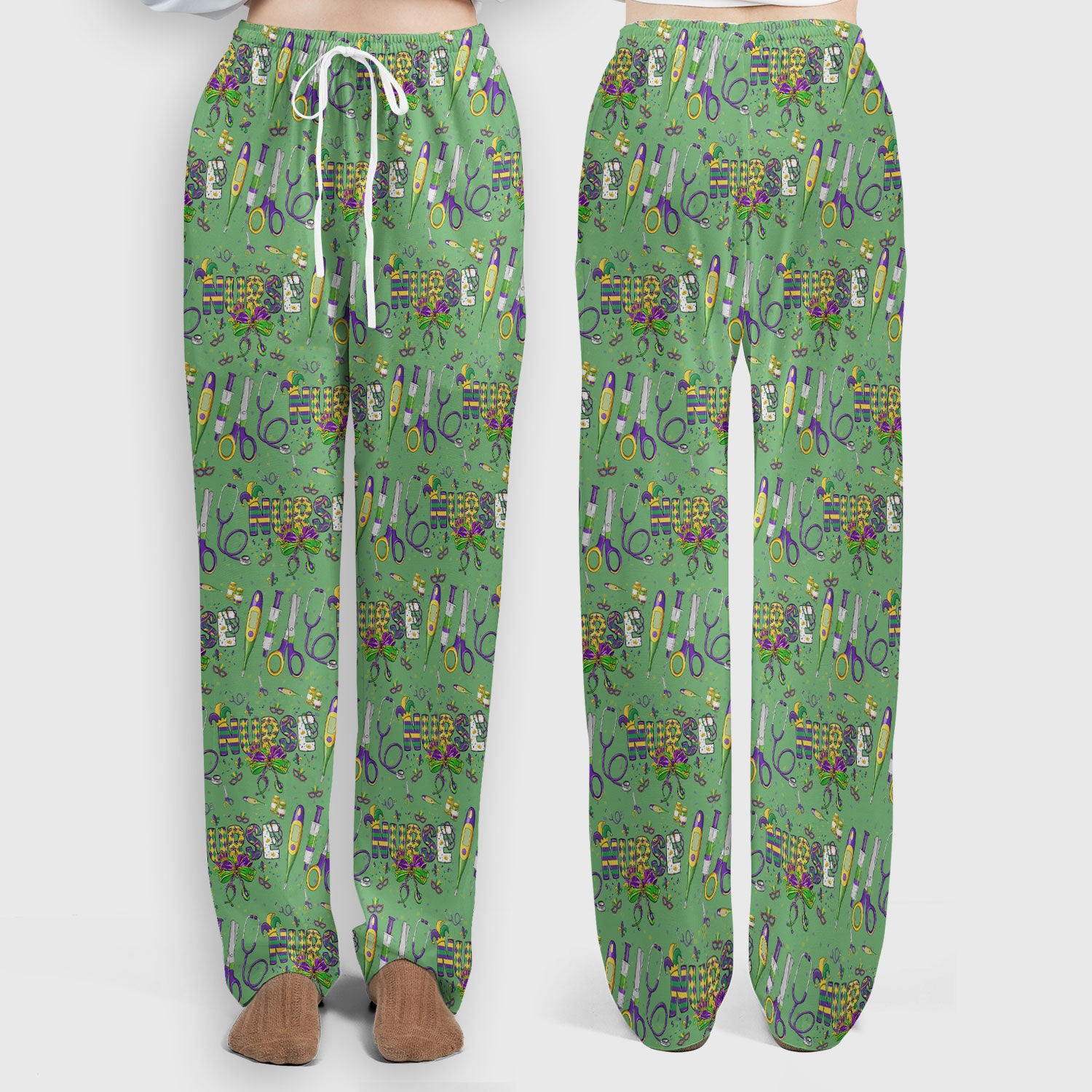 Mardi Gras Nurse Scrub Set, Holiday Medical Pattern Nurse Shirt, Breathable Fabrics Nursing Uniform