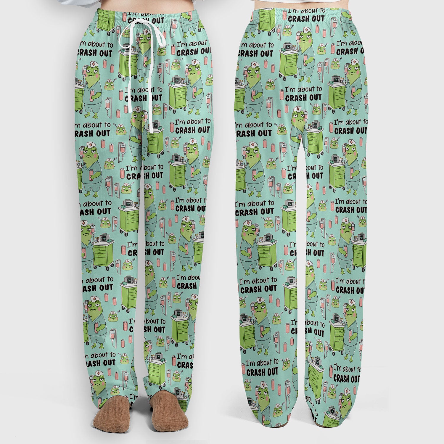 Funny Frog Pattern Nurse Scrub Set, I’m About to Crash Out Nurse Shirt, Breathable Fabrics Nursing Uniform