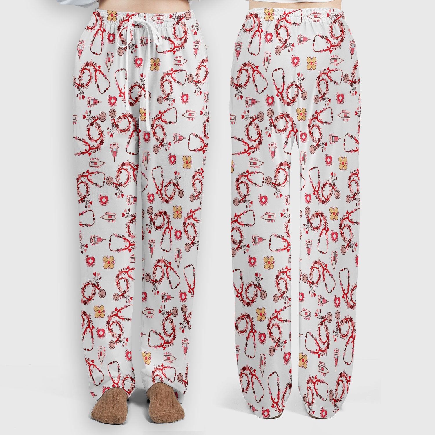 Heart Stethoscope Medical Pattern Scrub Set, Breathable Med Uniform