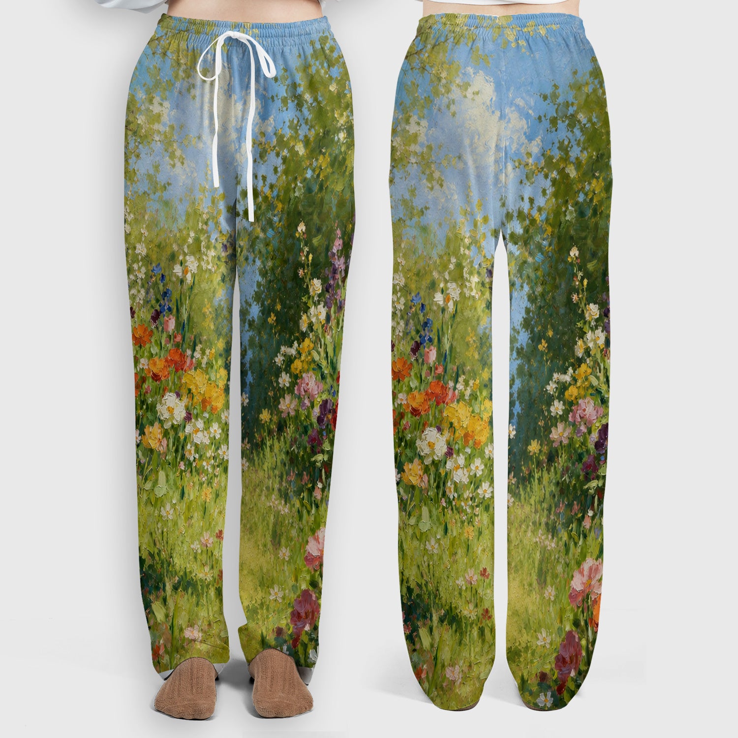 Whimsical Garden Cat Blossom Pattern Scrub Set, Scrub Pants and V Neck Top