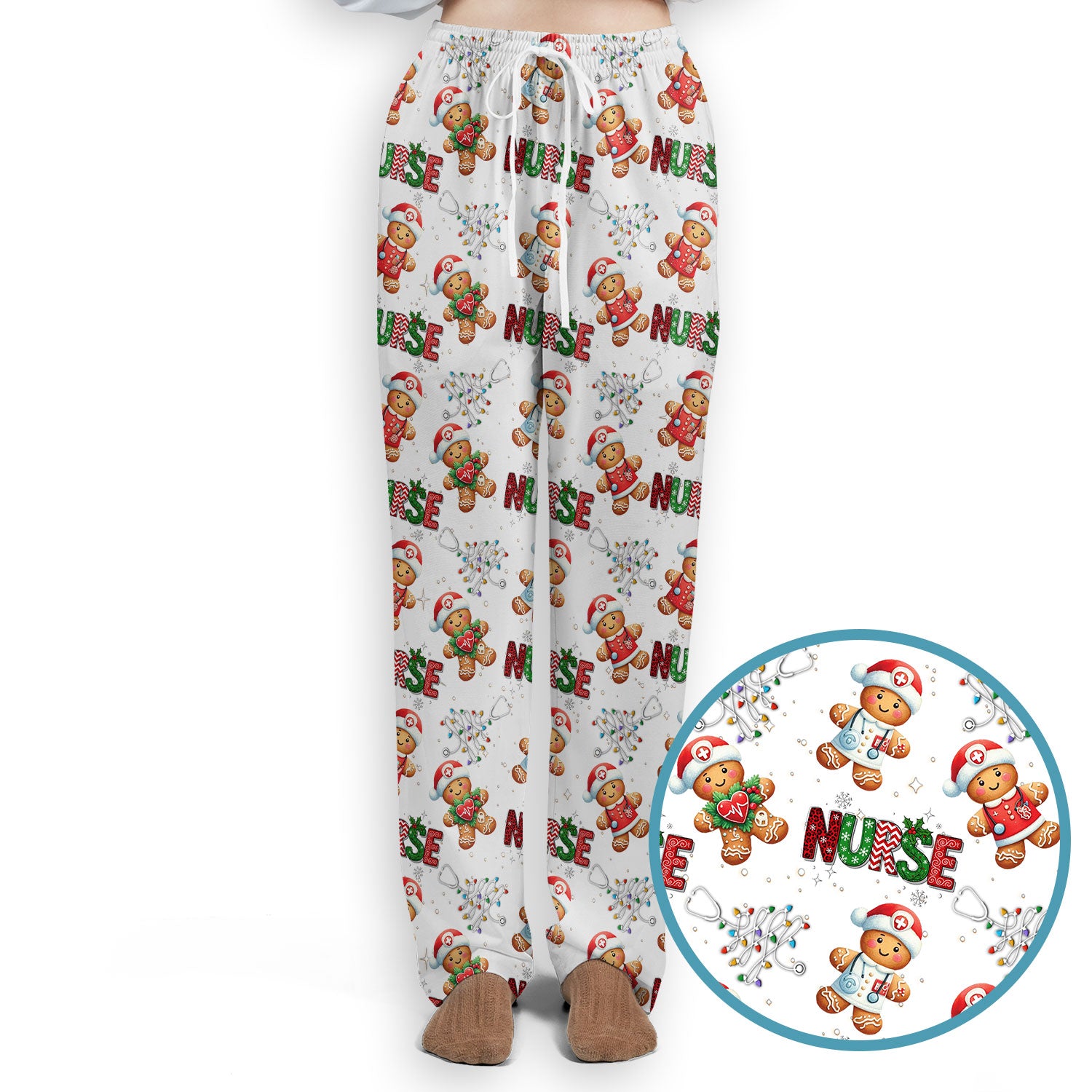 Christmas Gingerbread Women's Scrub Sets - Comfortable Scrubs for Nurses - Xmas Scrub Pants and V Neck Top for Her