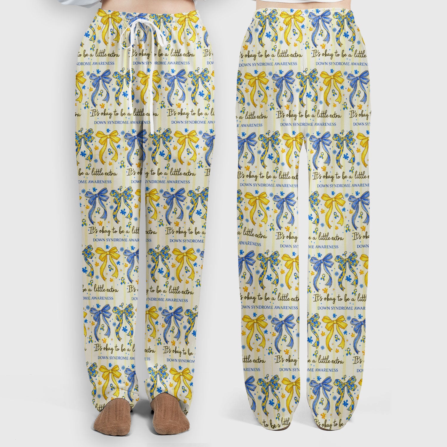 Down Syndrome Awareness Ribbon Pattern Scrub Set, Scrub Pants and V Neck Top
