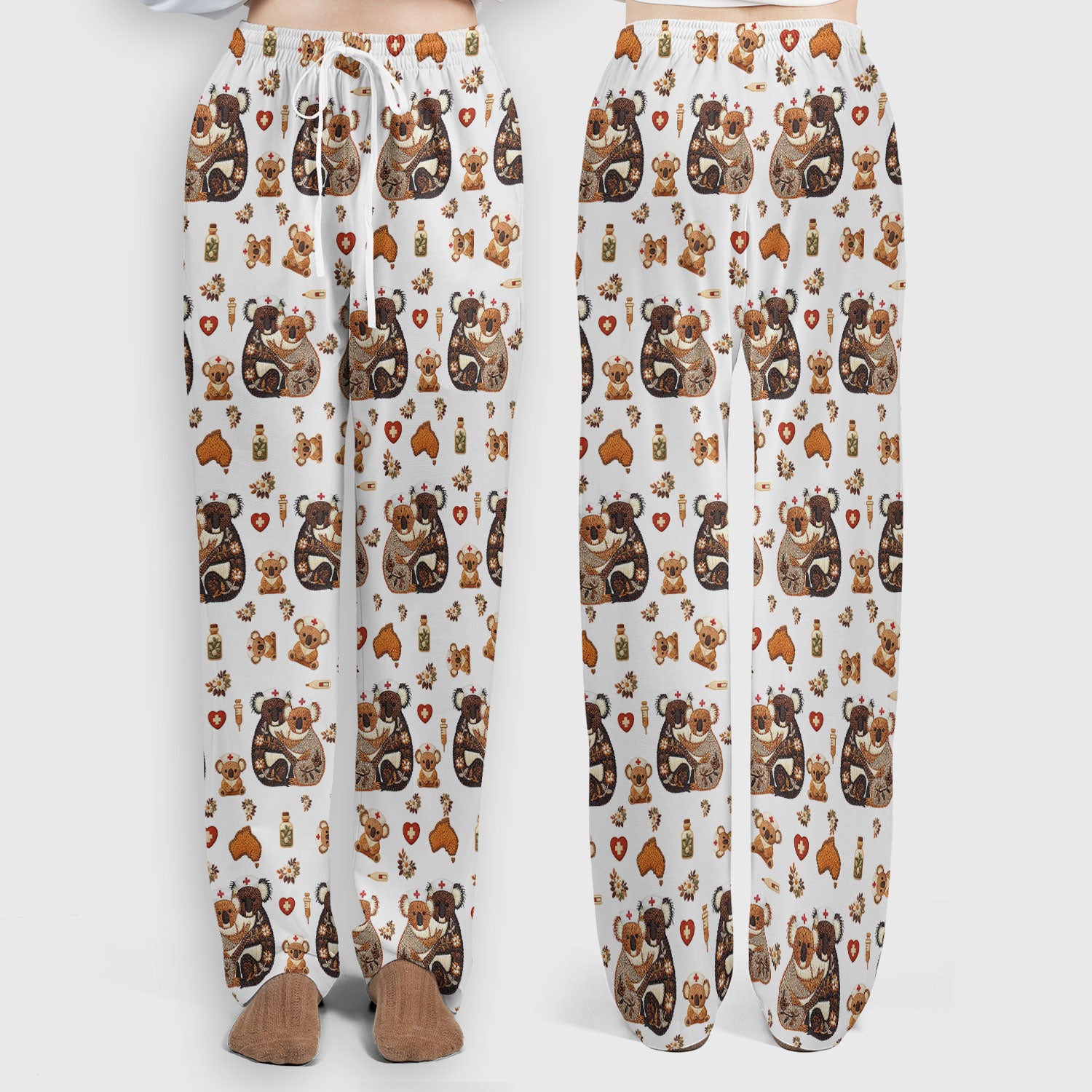 Cute Cartoon Koala Valentine Nurse Design Scrub Set, Breathable Med Uniform