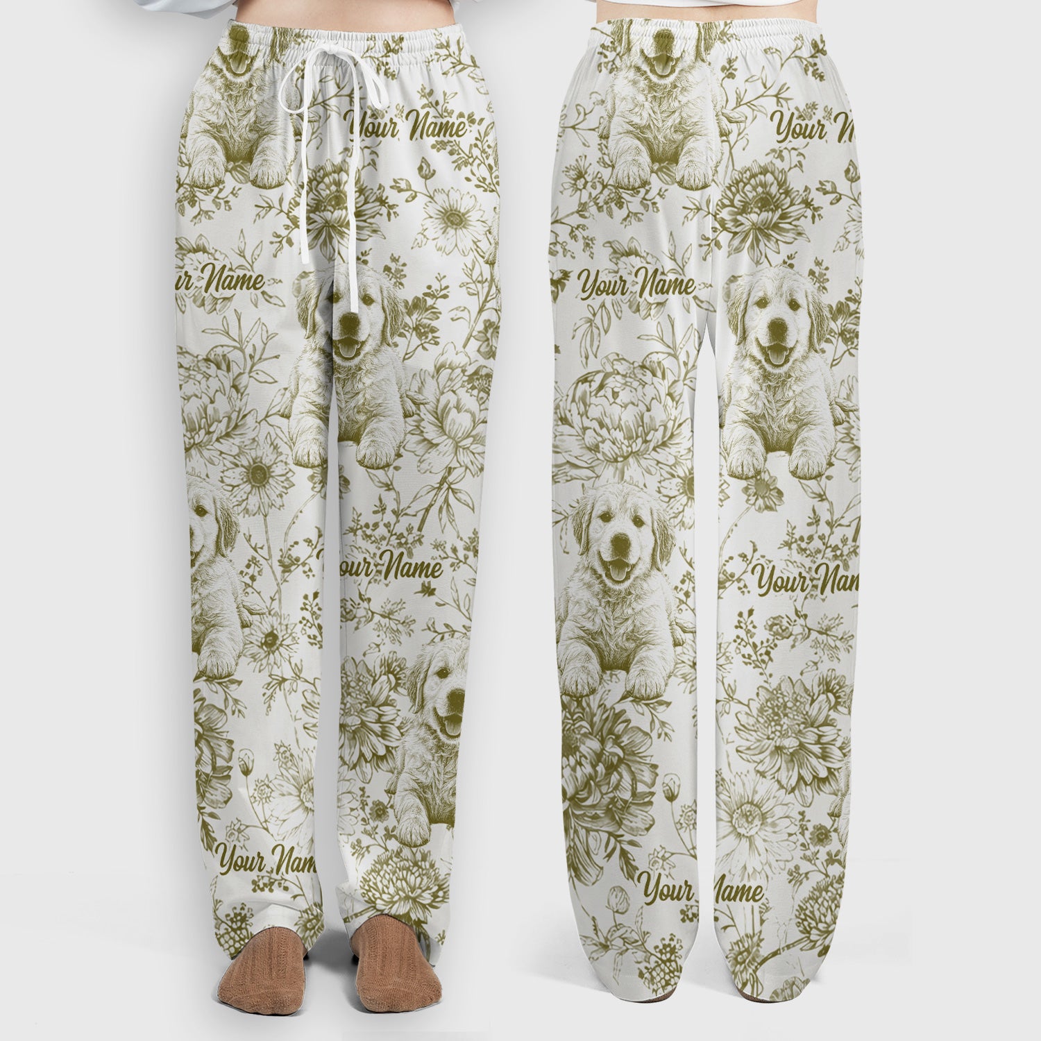 Personalized Custom Pet Photo Name Floral Pattern Scrub Set, Scrub Pants and V Neck Top