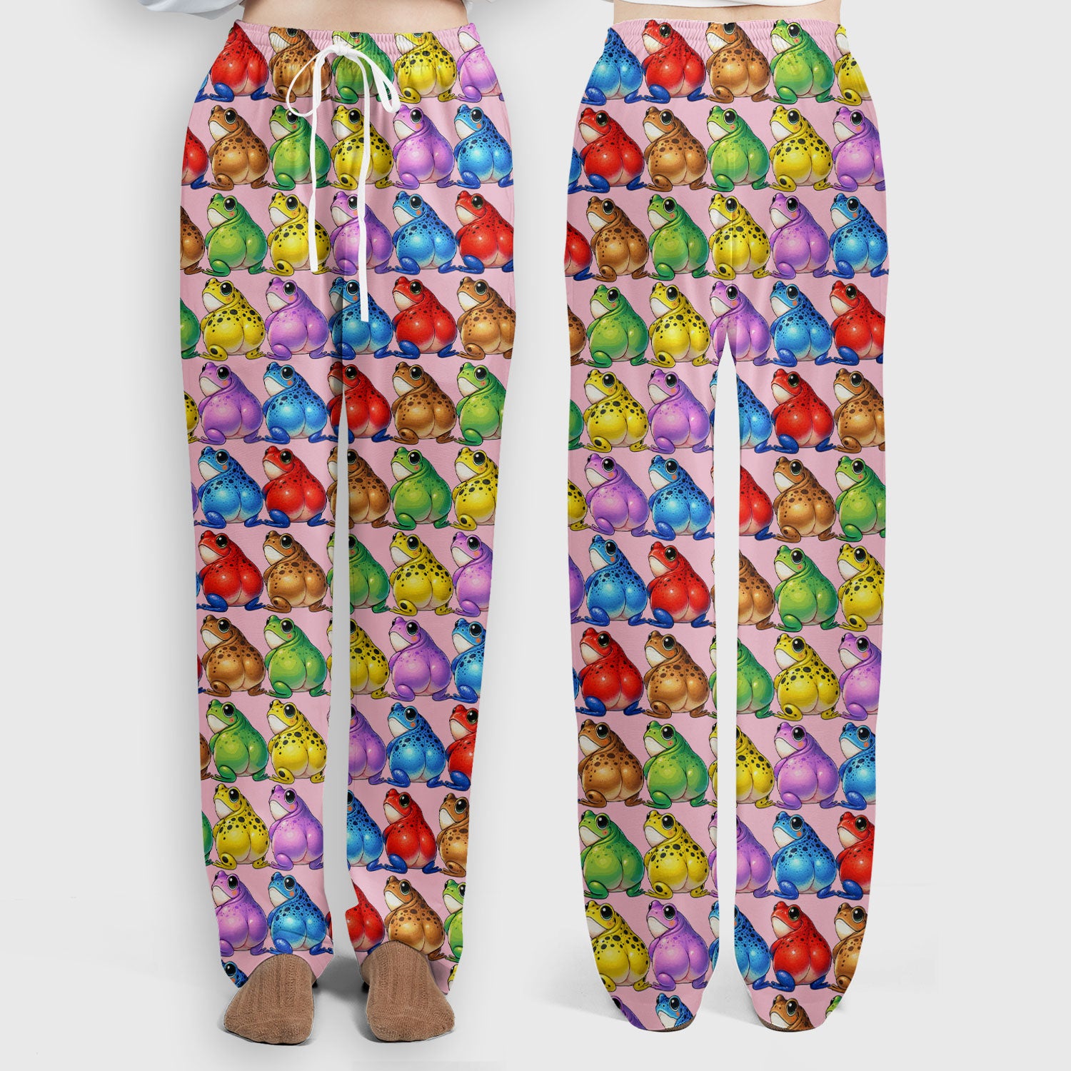 Funny Colorful Frogs Pattern Scrubs Sets, Scrub Pants and V Neck Top