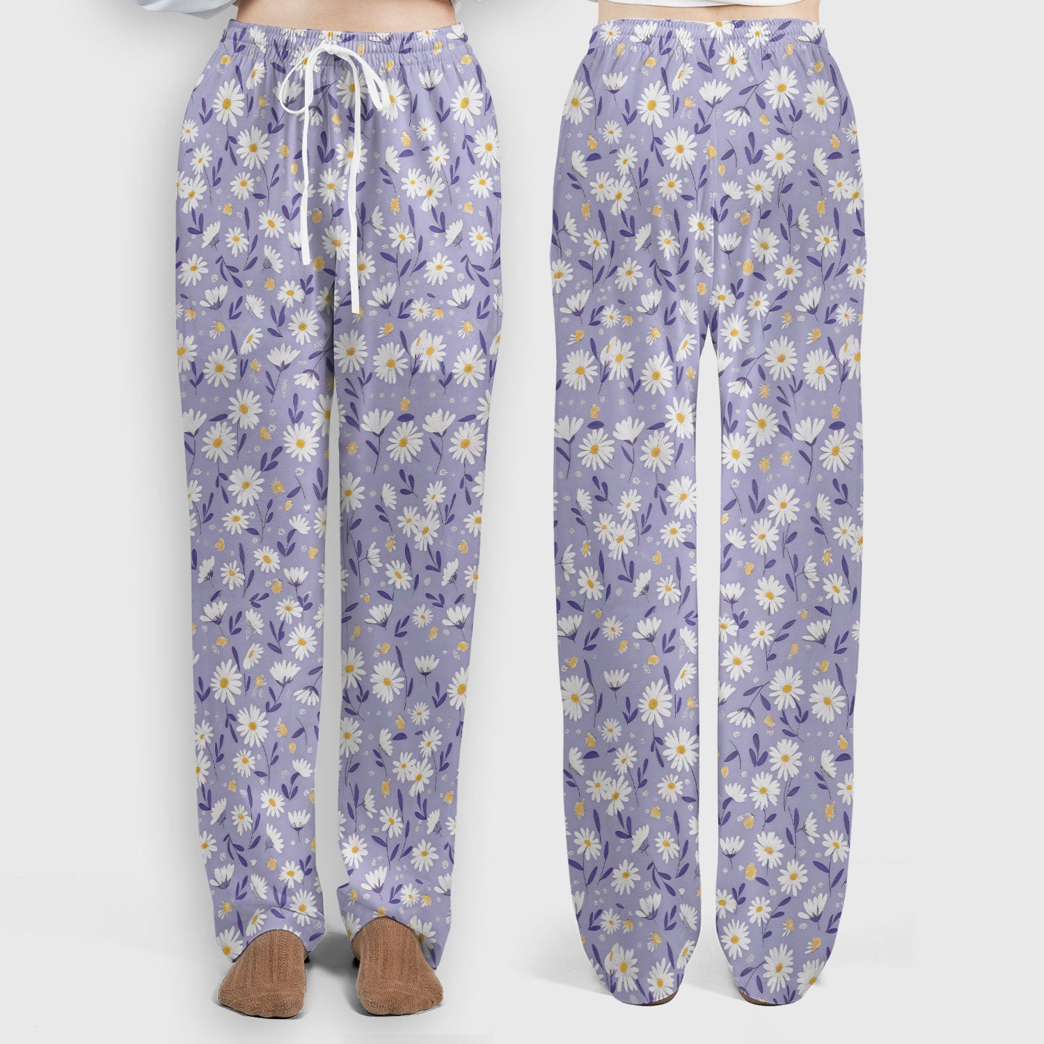 Cute Purple Daisy Botanical Print Scrub Set, Scrub Pants and V Neck Top