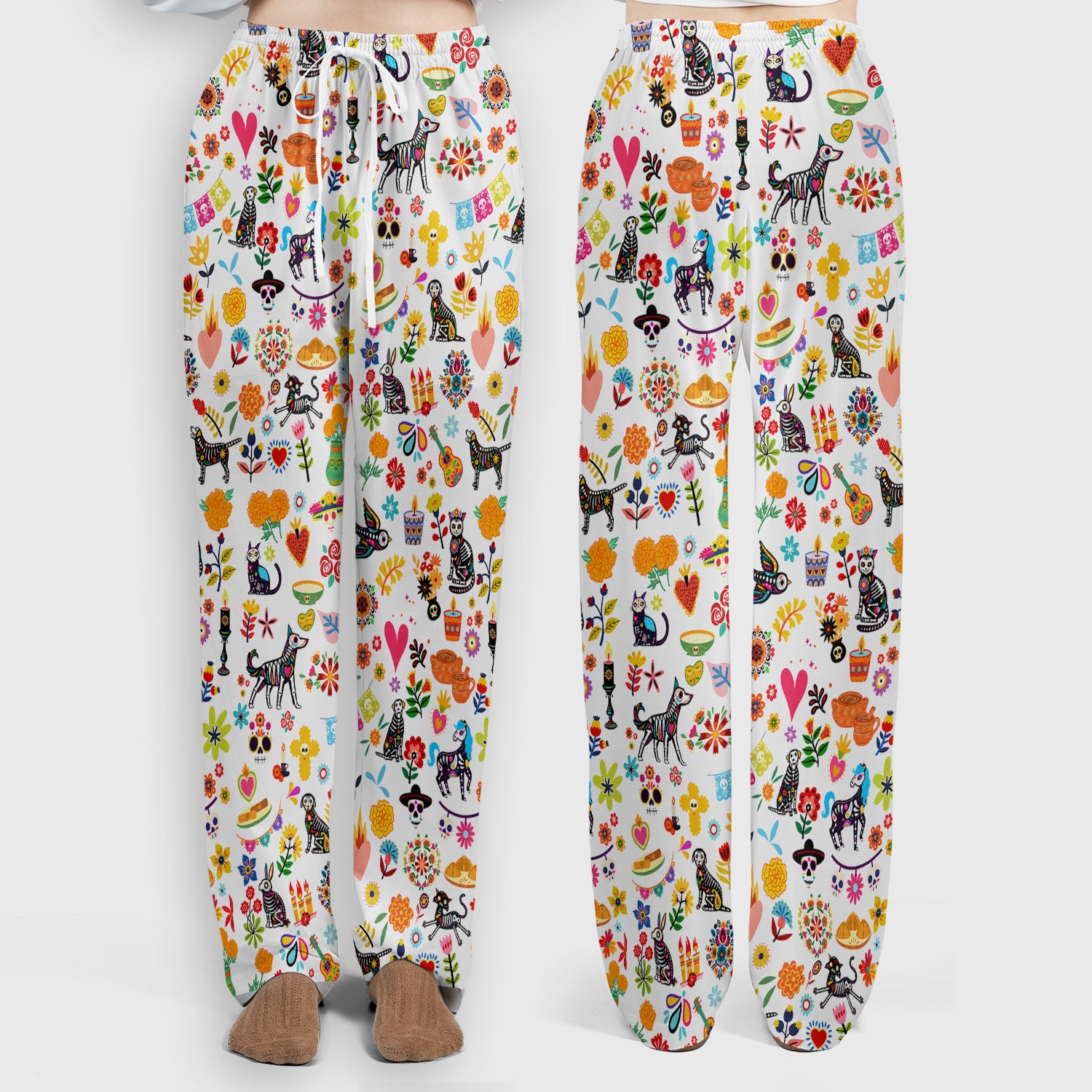 Day Of The Dead Sugar Skull Print Scrub Set, Scrub Pants and V Neck Top
