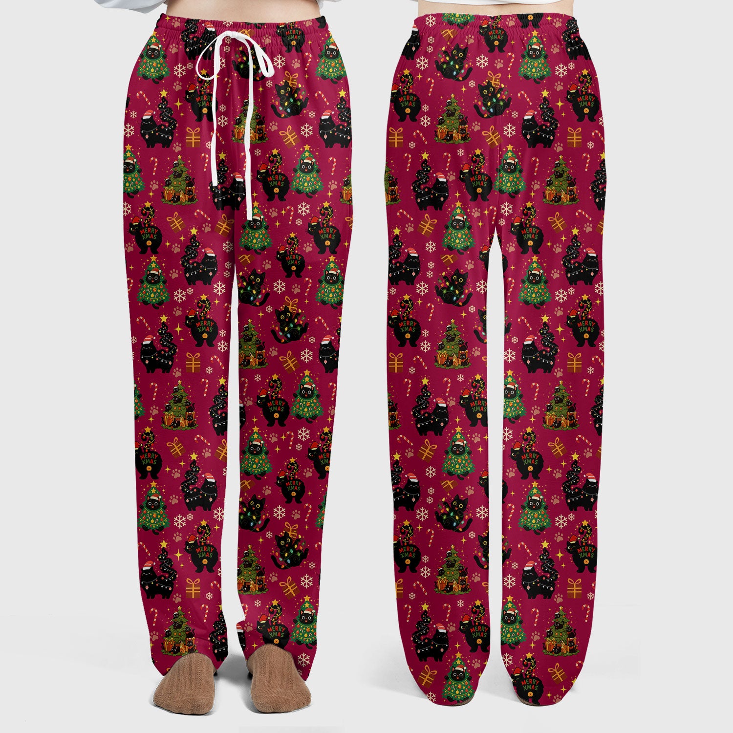 Christmas Cat Scrub Set for Women - Black Cat and Tree Pattern Holiday Nurse Scrubs - Cute Gift for RN LPN CNA