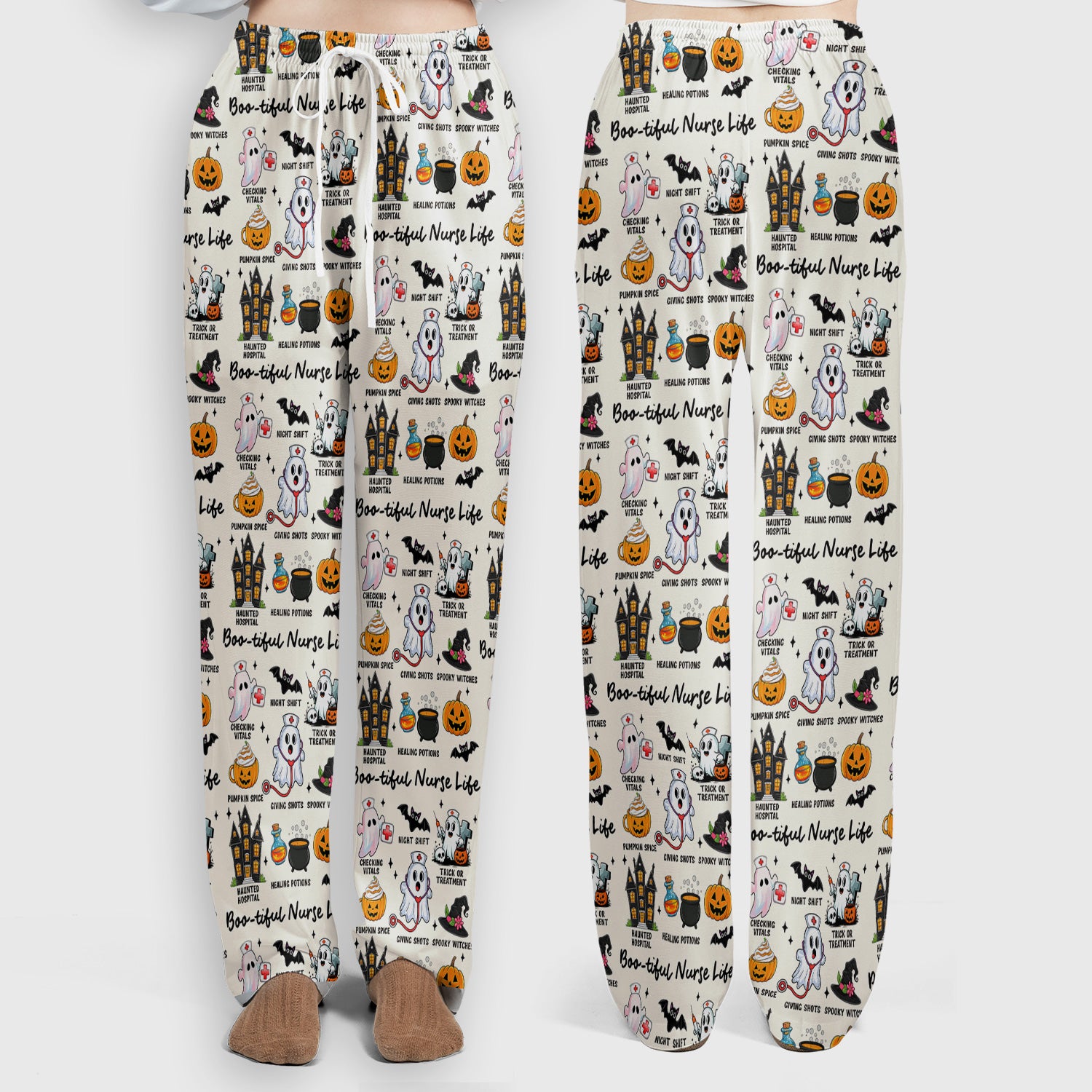 Spooky Halloween Boo-tiful Nurse Life Scrub Set, Scrub Pants and V Neck Top