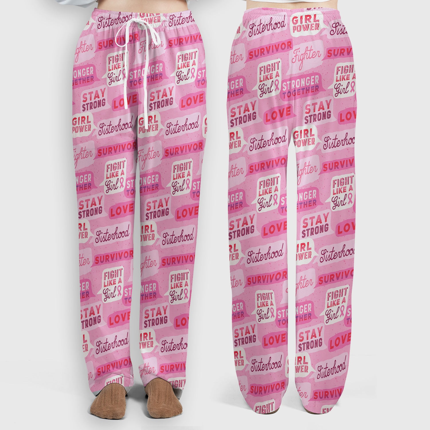 Pink Ribbon Quotes Scrub Set, Scrub Pants and V Neck Top