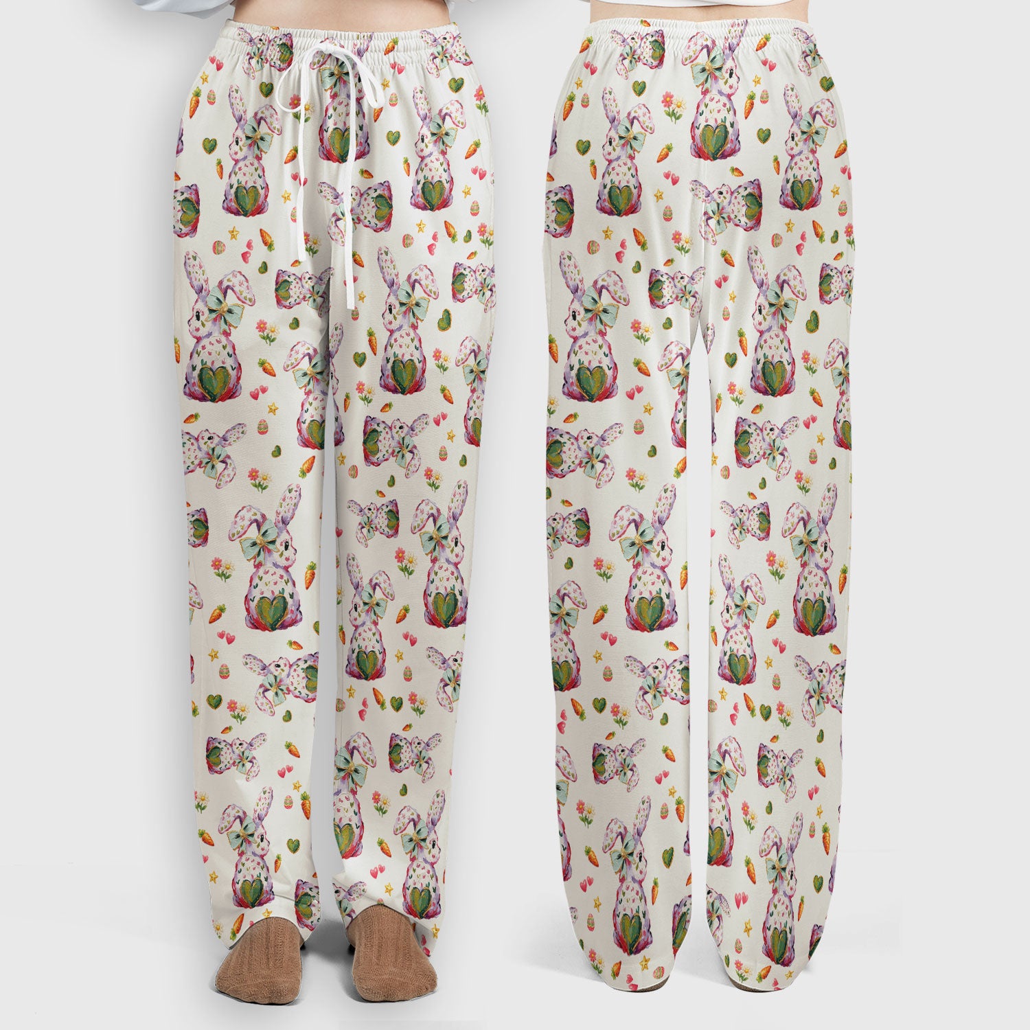 Cute Pastel Bunny Easter Pattern Scrub Set, Scrub Pants and V Neck Top