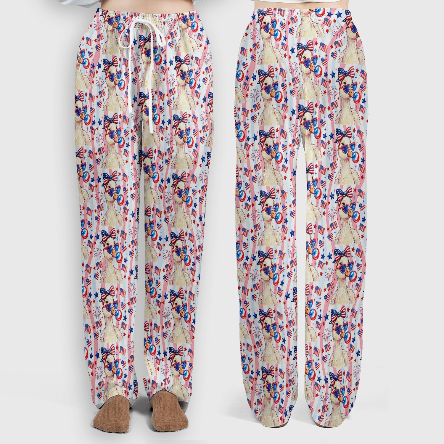 Cute Patriotic Goose Nurse Pattern Scrub Set, Scrub Pants and V Neck Top