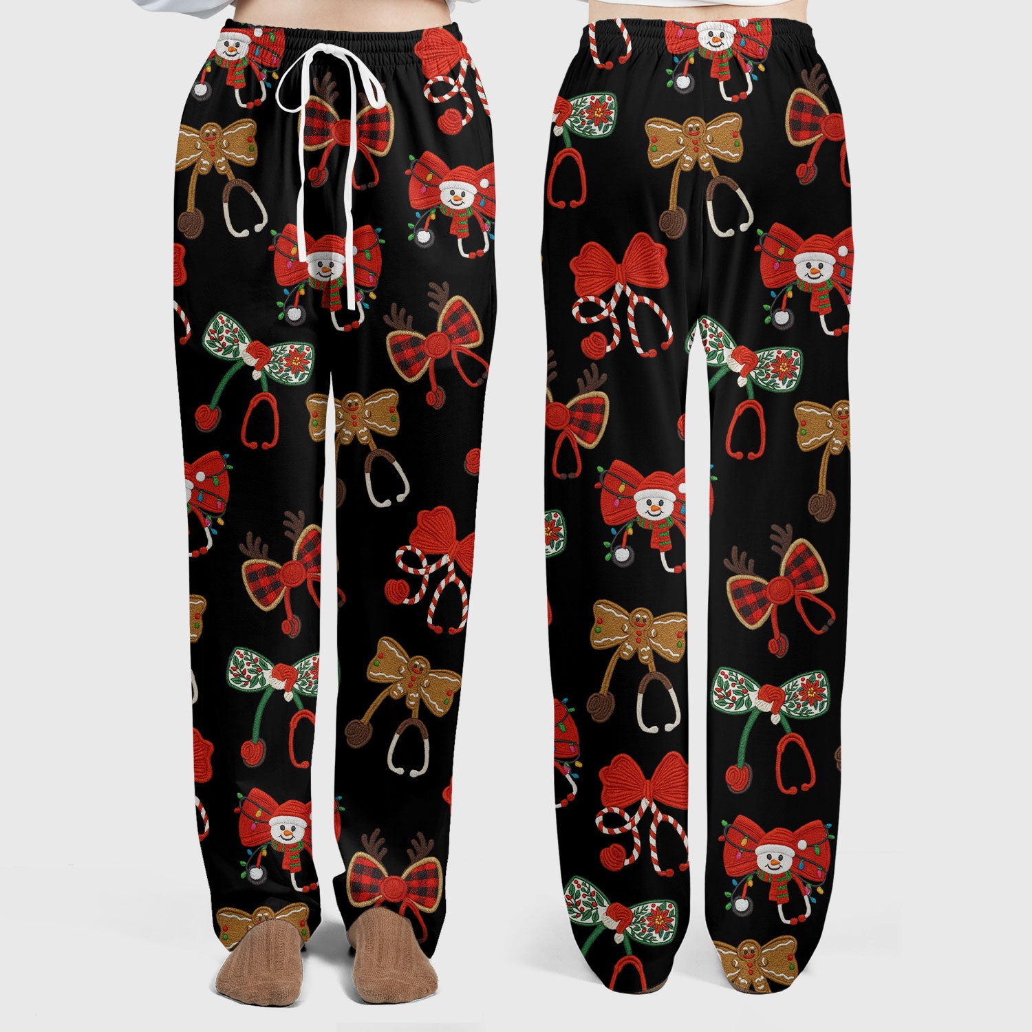 Christmas Stethoscope Bow Nurse Scrub Set, Xmas Pattern Scrub Shirt, Holiday Nursing Uniform