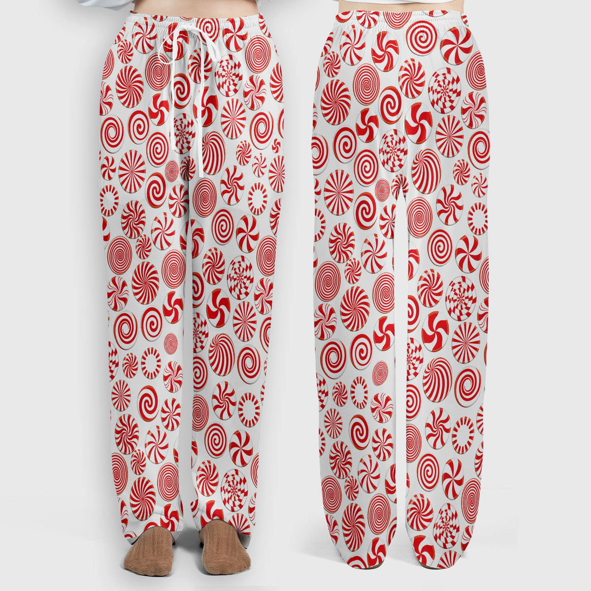 Christmas Peppermint Candy Pattern Scrub Set, Scrub Pants and V Neck Top