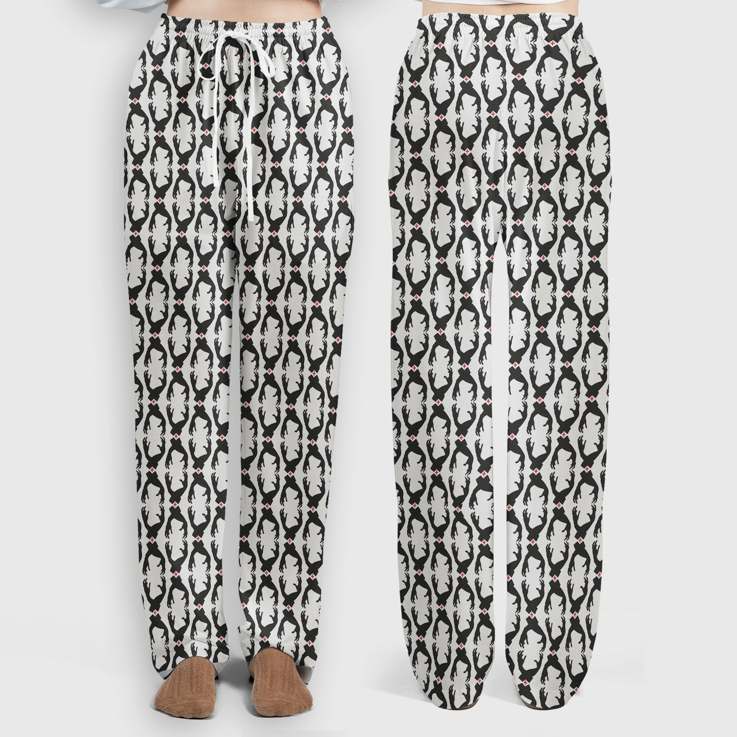 Creepy Hands Black White Red Patterns Scrub Set, Scrub Pants and V Neck Top
