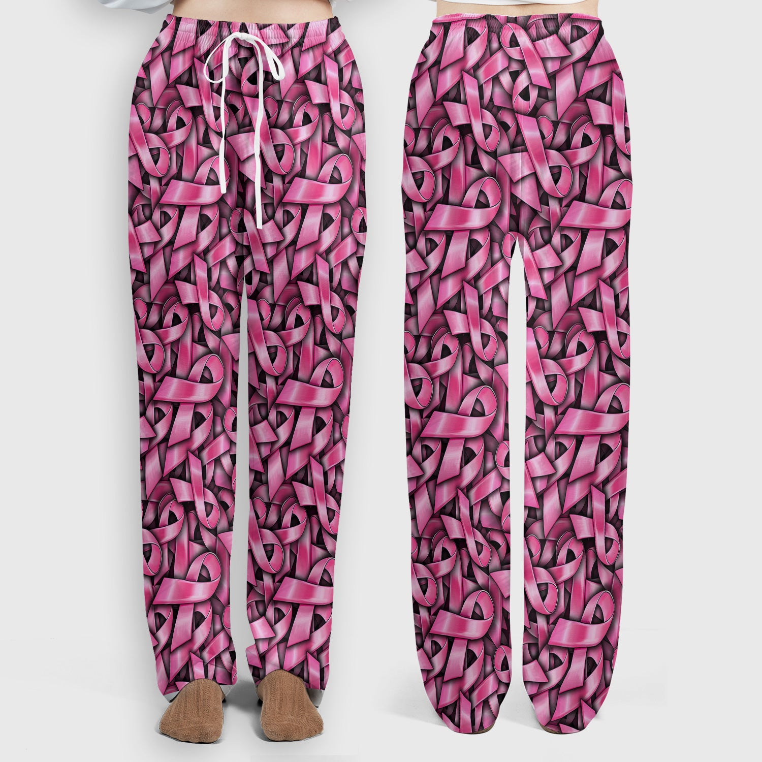 Breast Cancer Awareness Ribbon Oncology Scrub Set, Scrub Pants and V Neck Top