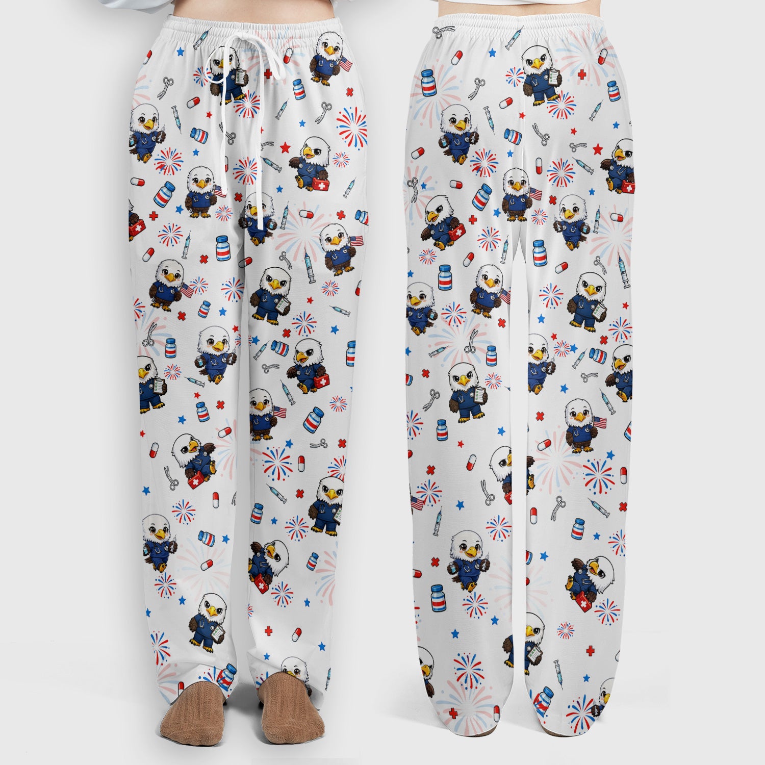 Patriotic Nurse Eagle Fireworks Medical Pattern Scrub Set, Women's Scrub Sets