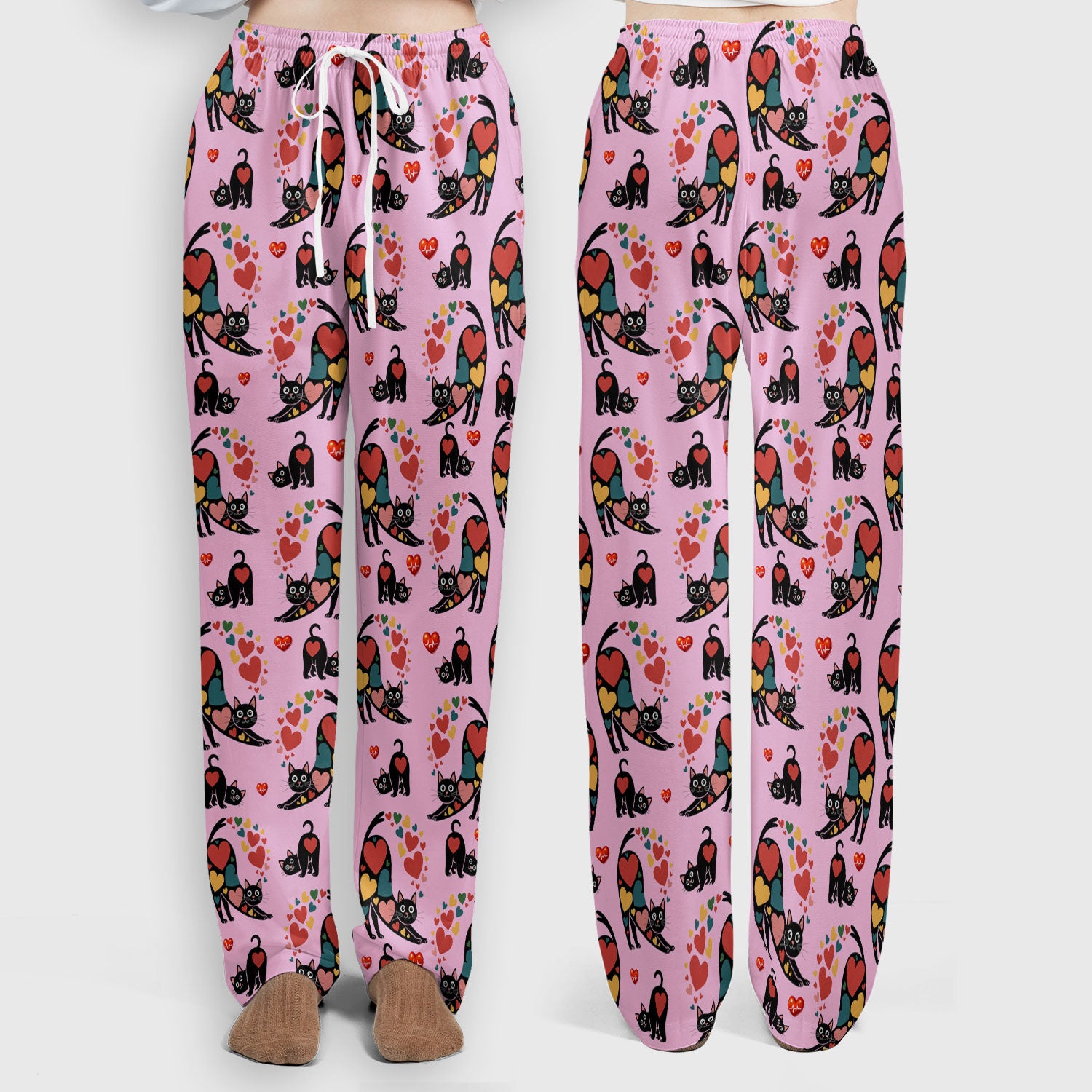 Playful Cat Valentine Heart Print Medical Scrub Set, Breathable Med Uniform