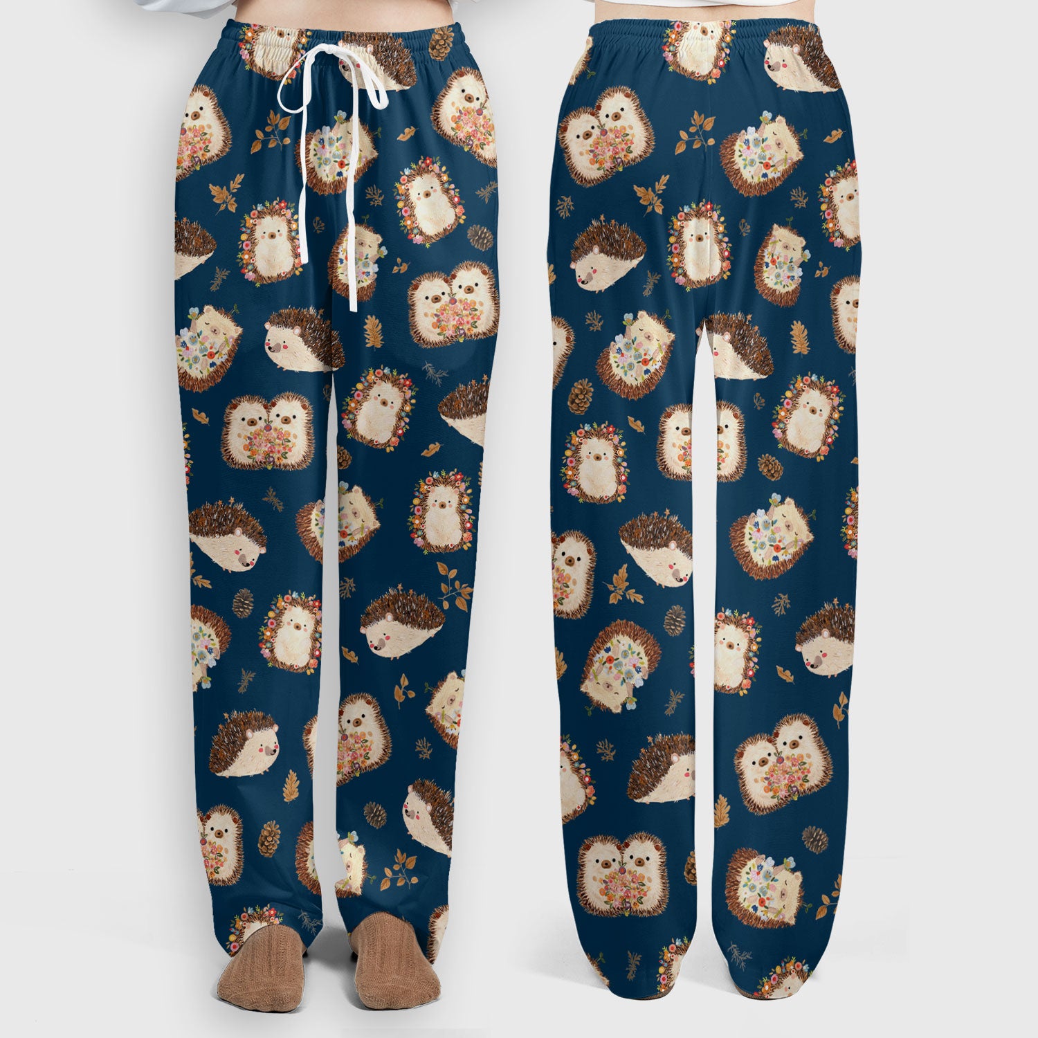 Cute Hedgehog Floral Scrub Set, Breathable Med Uniform